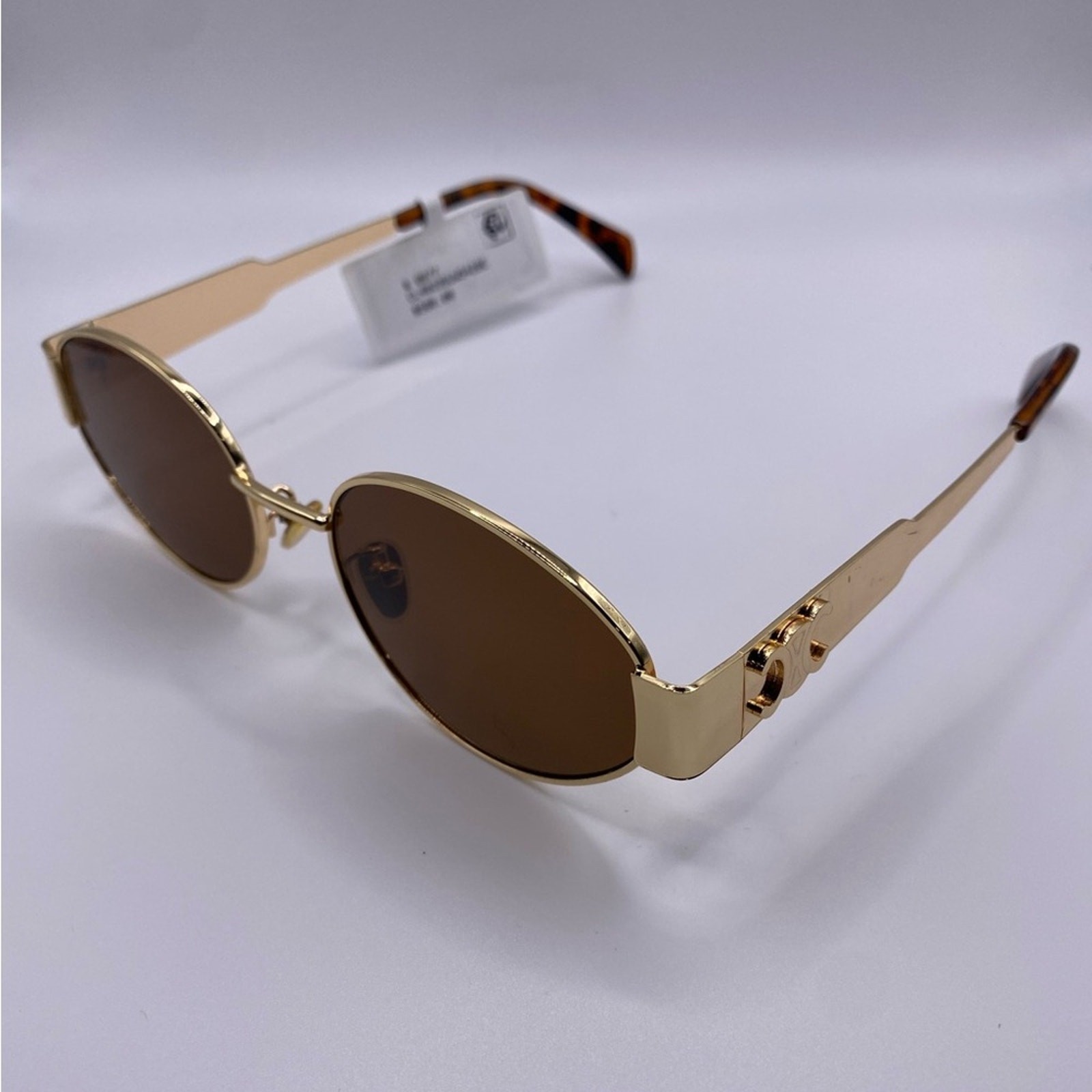 Celine Metal Triomphe Oval Sunglasses 4S235 Gold Brown Oval 60-14-142 NWT
