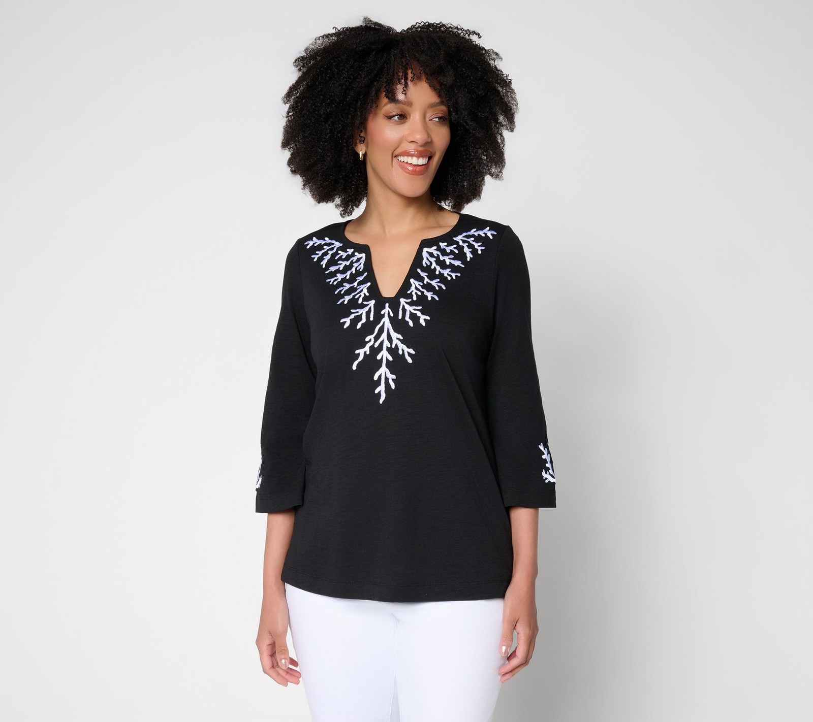 Belle by Kim Gravel Belle Beach by Kim Gravel Slub Knit Coral Cabana Top Black 4