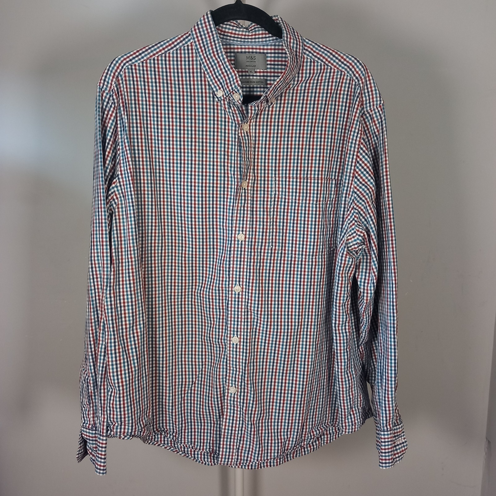M&S Peached Cotton Shirt Men’s Long Sleeve Check UK Size XL 44 -46″ chest