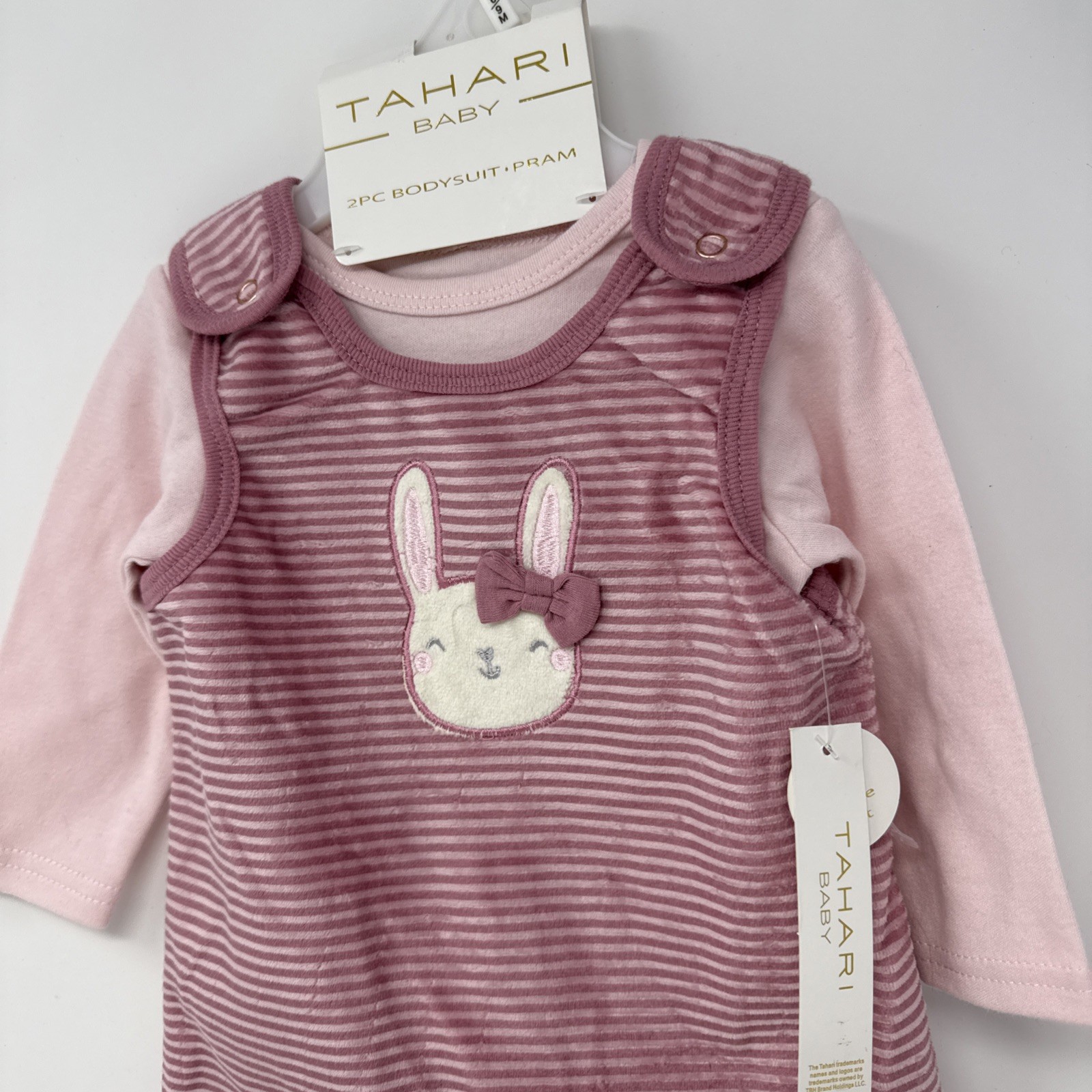 Tahari Baby Girls 2 Piece Matching Set, Pink, sz 6/9 Months Easter Bunny Velour