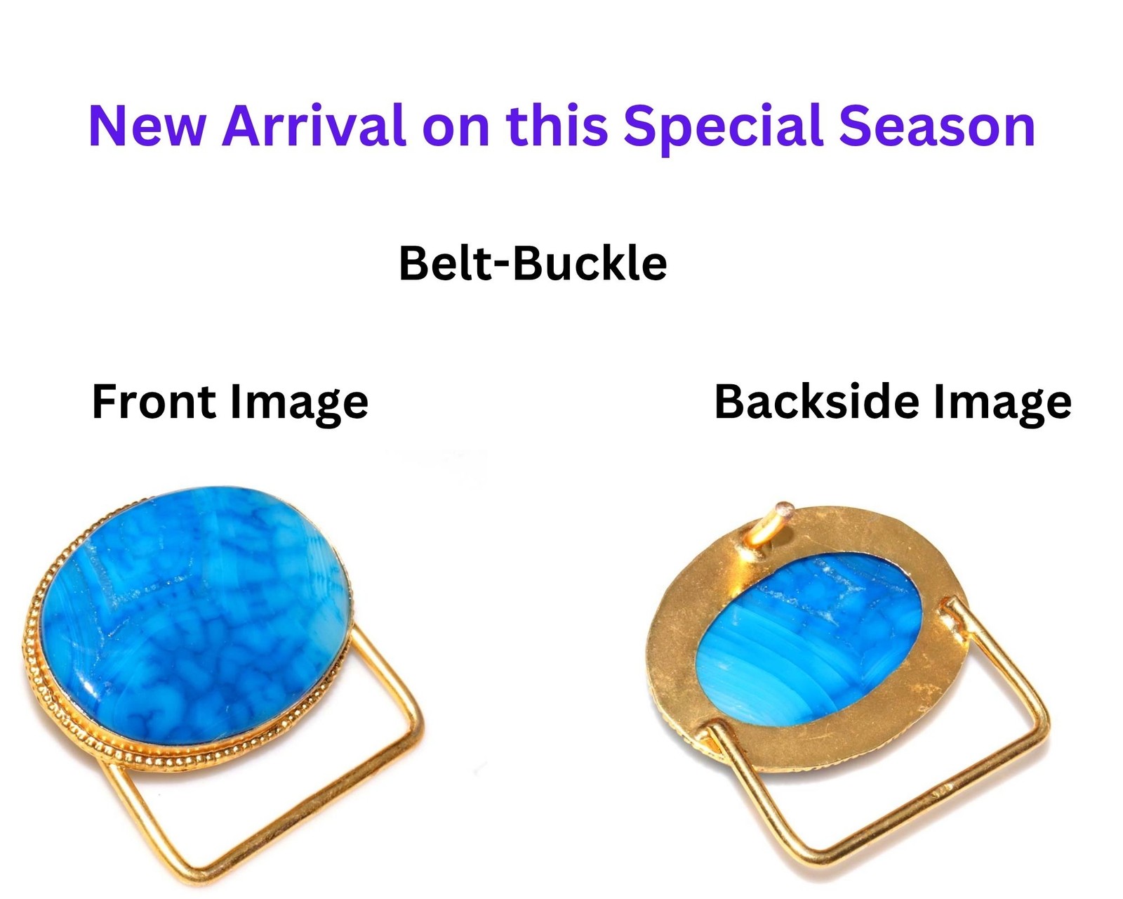 Blue Botswana Agate Golden Plated Belt Buckle 1.9″ Independence Day Sale GW