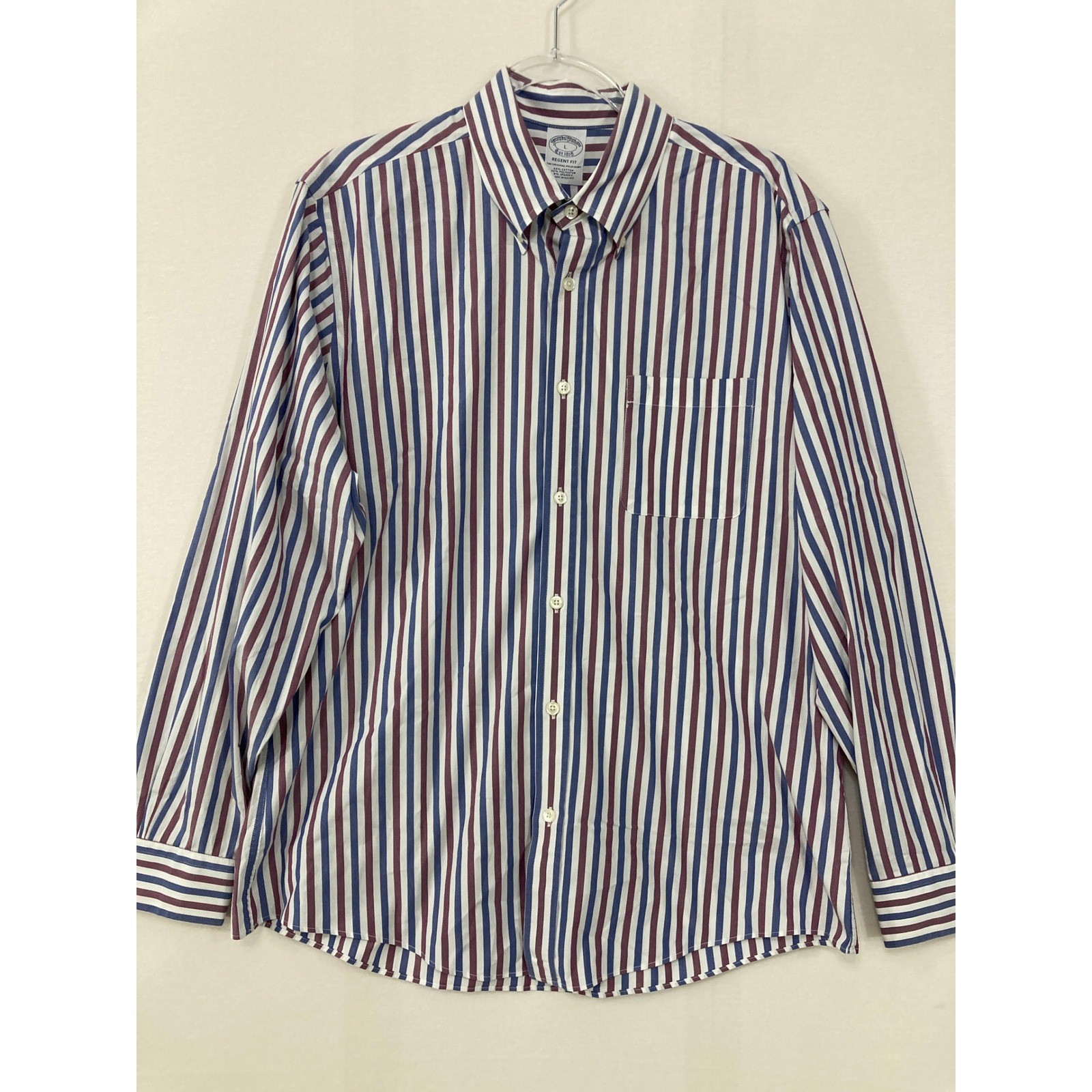 Brooks Brothers Shirt Large Regent Fit Multi Color Striped Cotton Blend Preppy