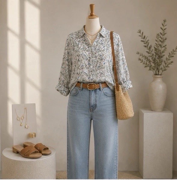 Croft & Barrow Women XL Bird Floral Roll Tab Sleeve Button Front Shirt Cotton