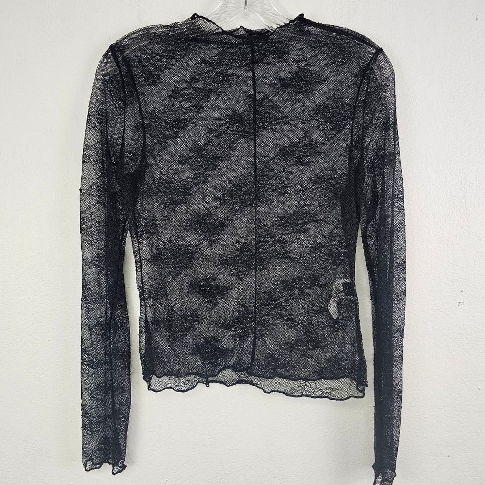 Black Top Embroidered Lace Sheer Long Sleeve Sz M Dark Fairy Whimsigoth