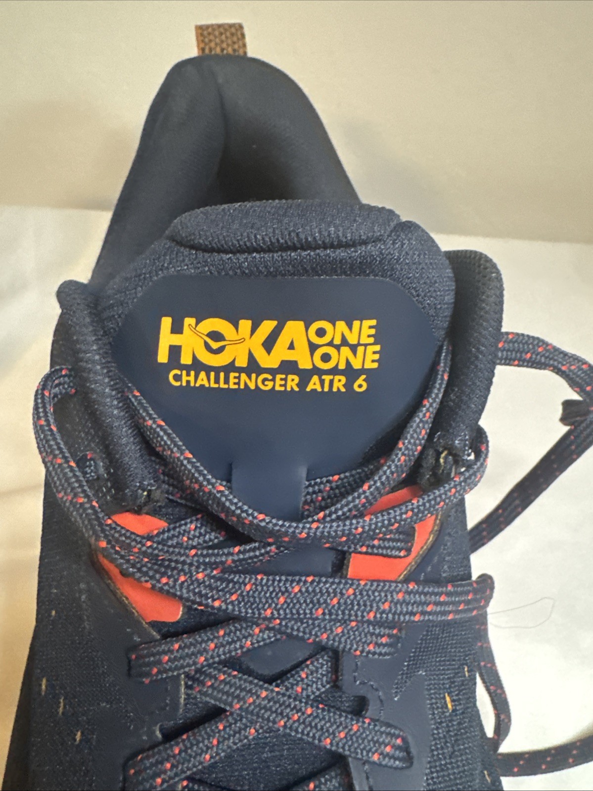 Hoka One One Challenger ATR 6 Mens 11.5 D Navy Blue Orange Red Athletic Shoes