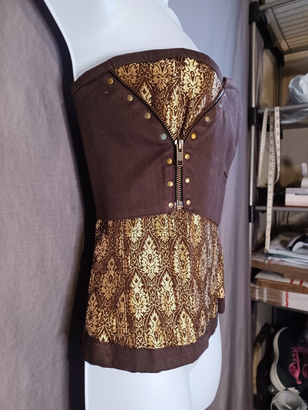 HOA Designs Waist Training Corset Steampunk Coffee Gold And Brown Barcade 32…