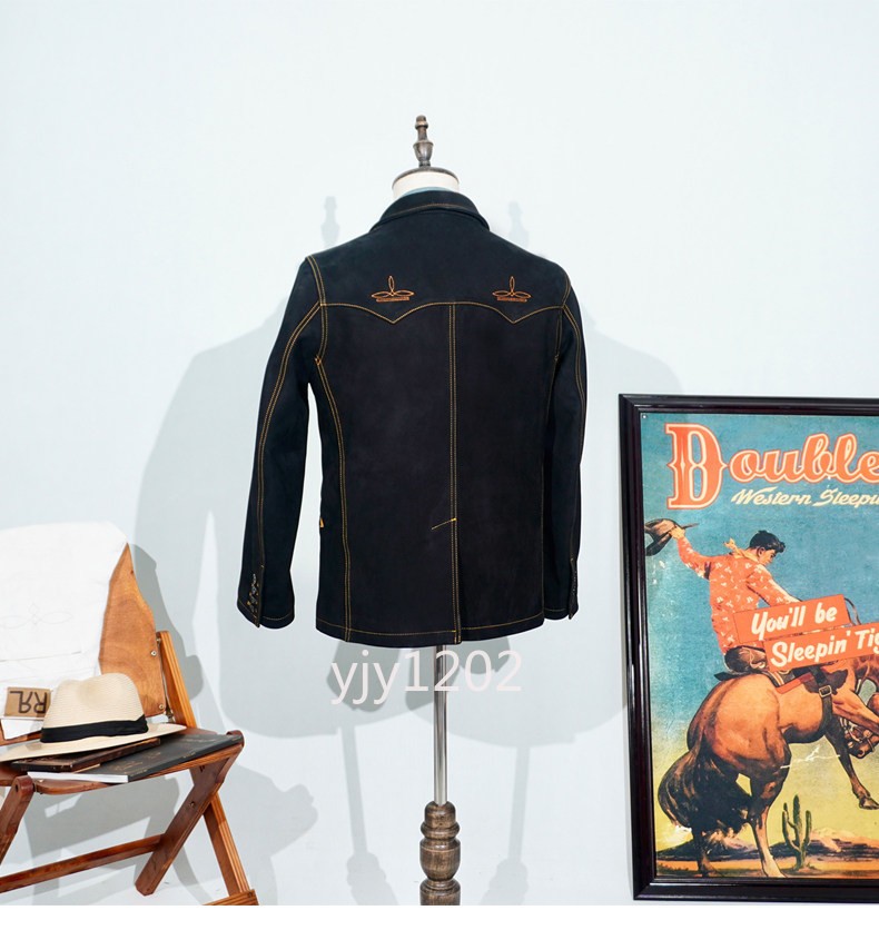 Vegetable Tanned Polished Cowhide Classic American Retro Western Leather Jacket