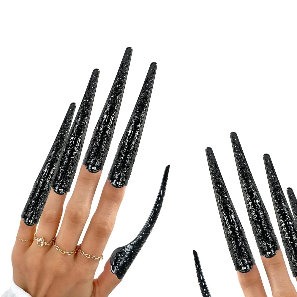 10 Pcs Long Finger Claws ,cuff design Adjustable Black Metal nail 10pcs balck
