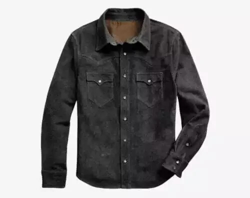 Men Suede Leather Trucker Premium Western Wear Shirt – Suede Leather Shirt