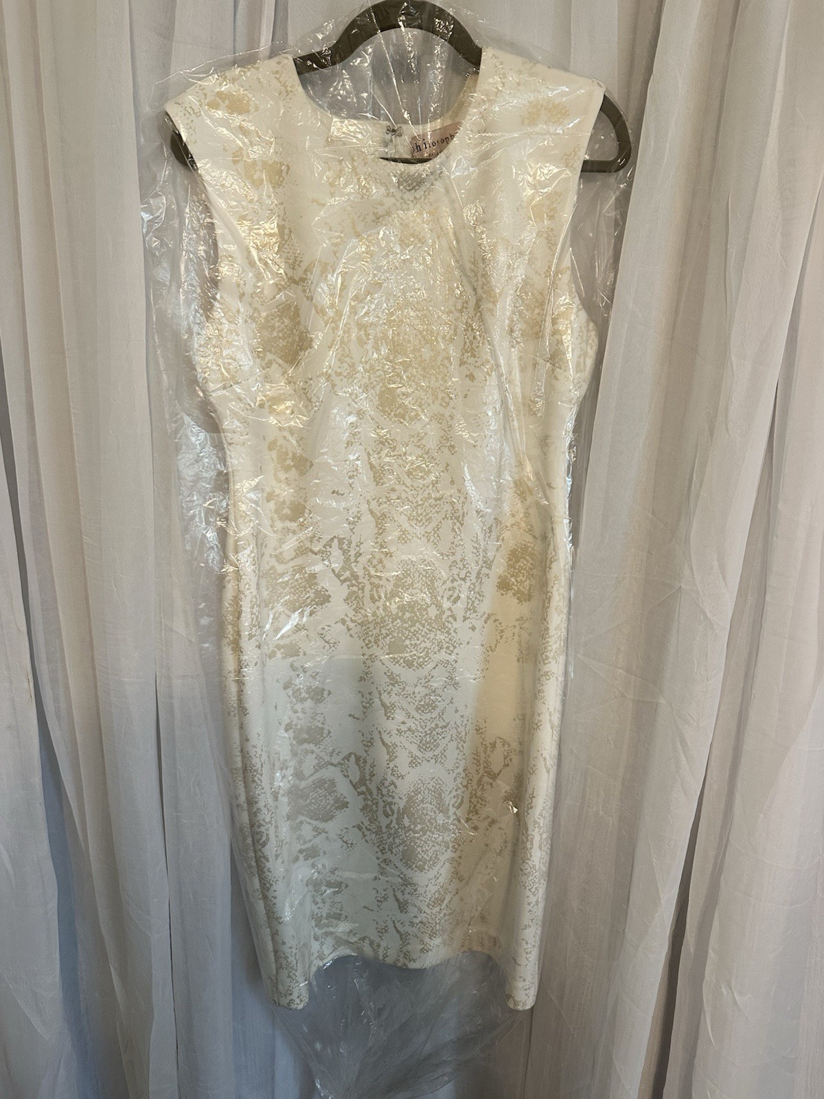 Philosophy Cream Brocade Midi Dress With Abstract Gold Metallic Design
