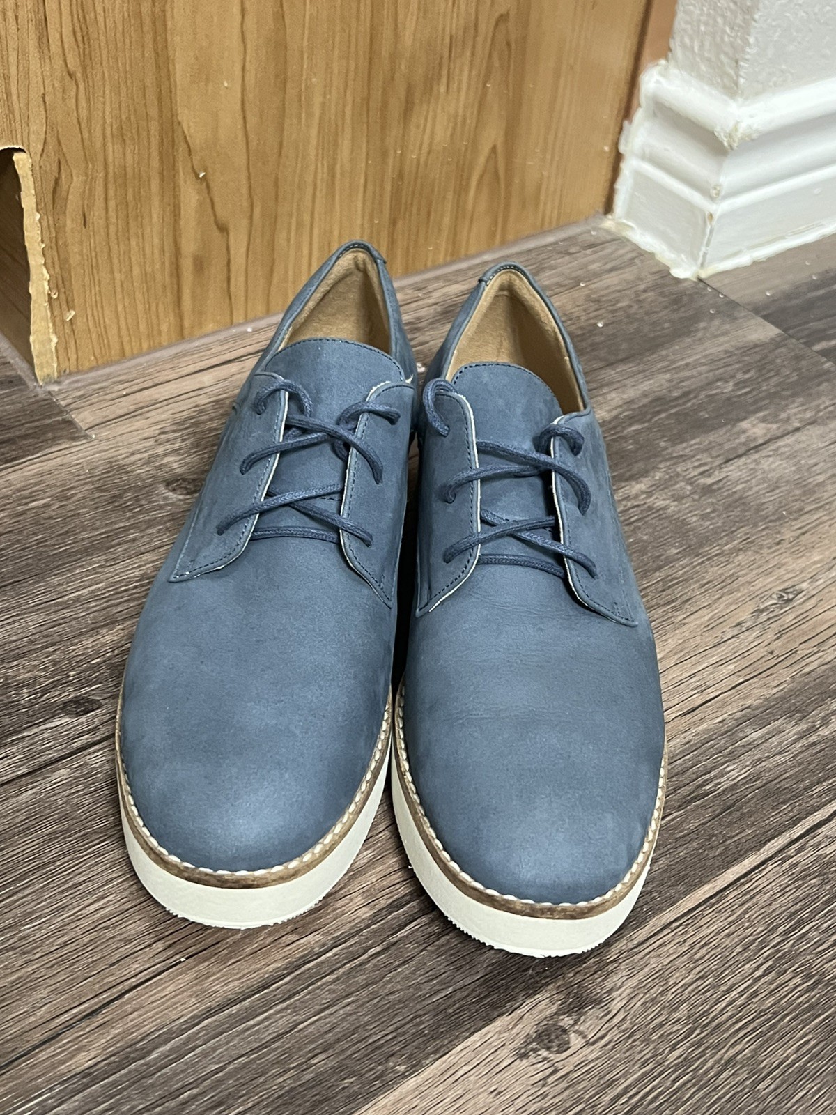 Softwalk Willis Blue Nubuck Leather Wedge Oxford Lightweight Shoes Womens 8