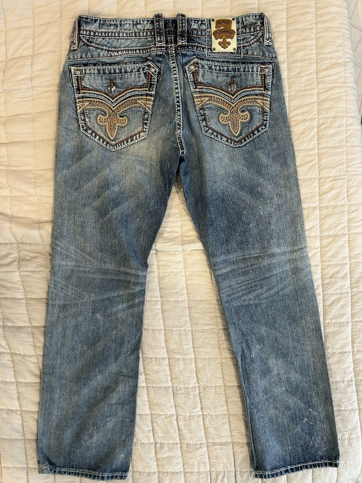 Rock Revival Men’s Blue Medium Wash Straight Fit Denim Jeans Cotton 5-Pocket
