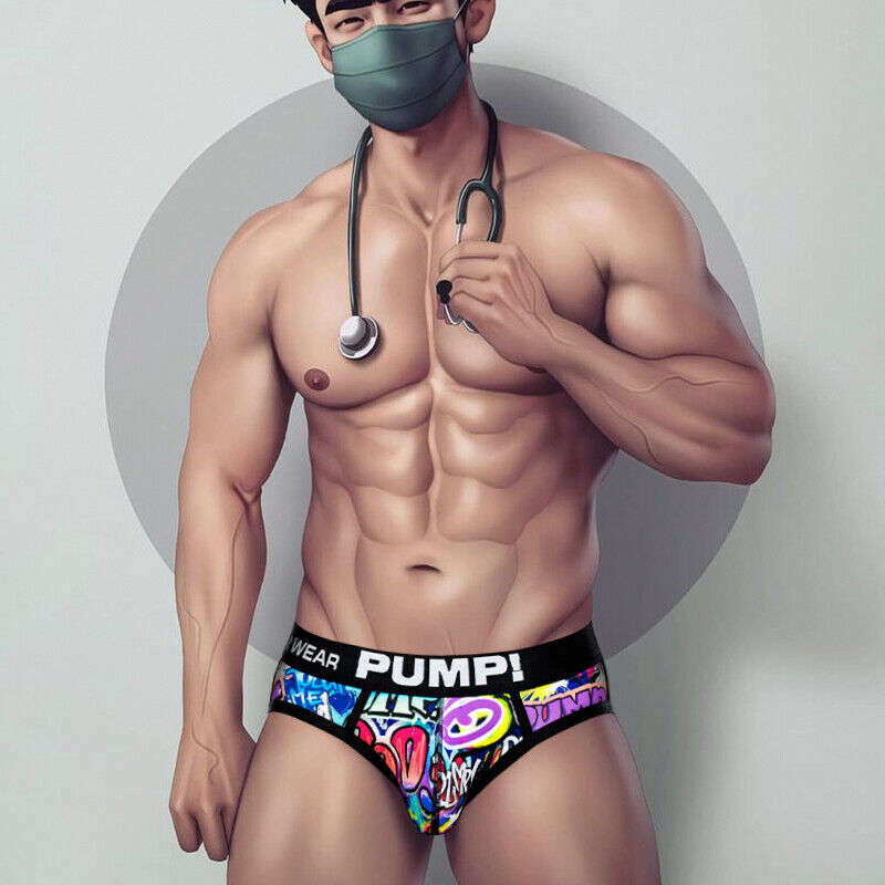 PUMP Men Sexy Printing Low Waist Briefs Bikini Underwear Underpants Jockstrap