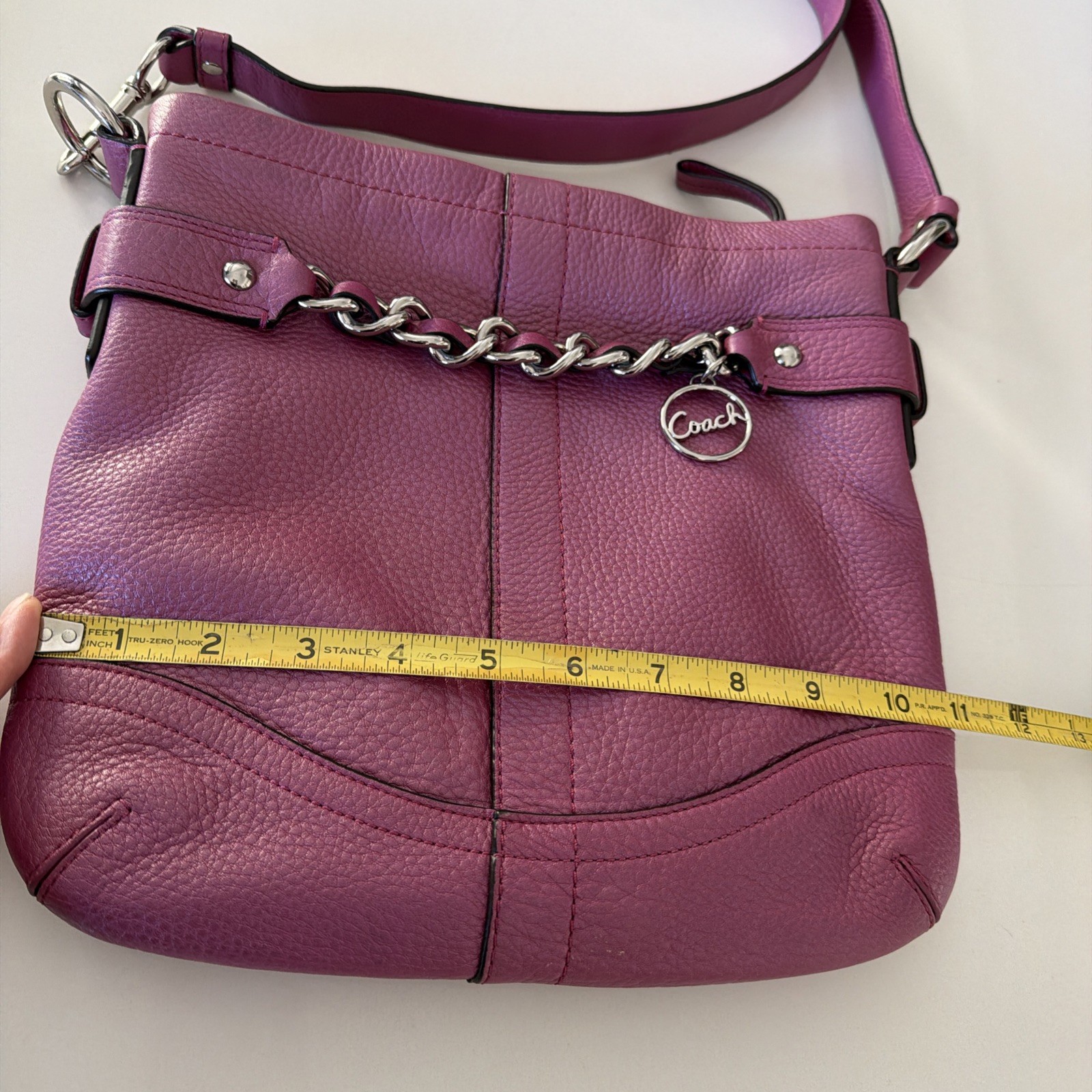 Coach F19722 North South Chain Convertible Shoulder HandBag Plum Pink Leather
