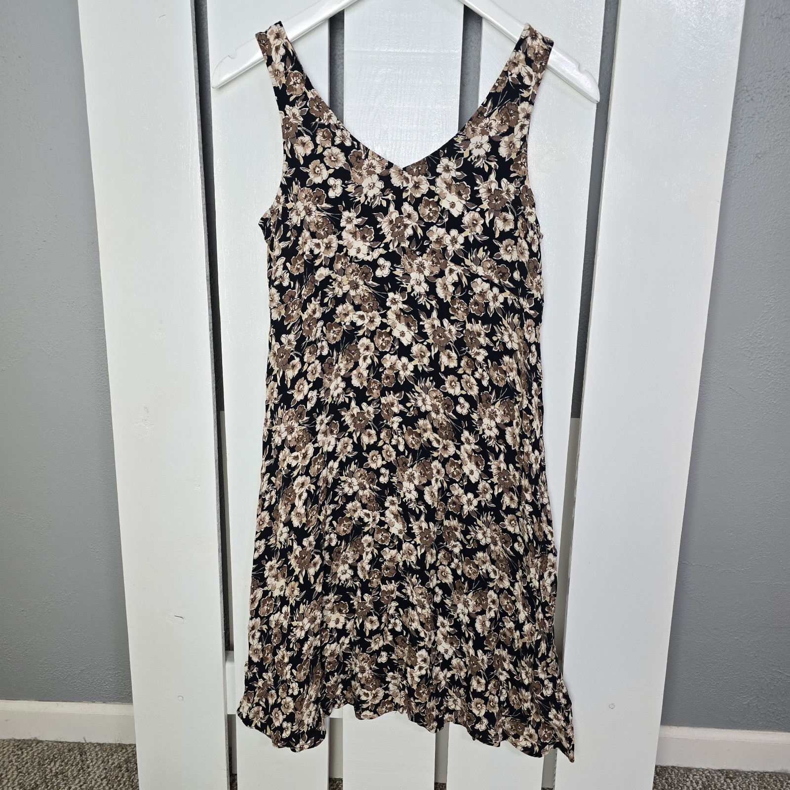 Old Navy Black Brown Dark Floral Slip Fit & Flare Dress Small Y2K Grunge