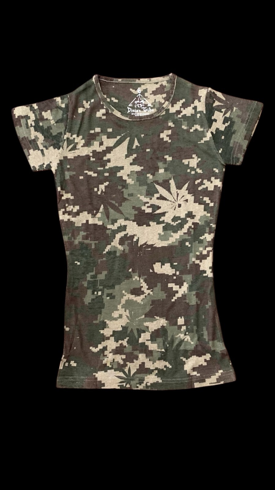 Divine Tribe Hemp Shirt Women’s Small – Organic Bamboo Cotton Digicam T-Shirt