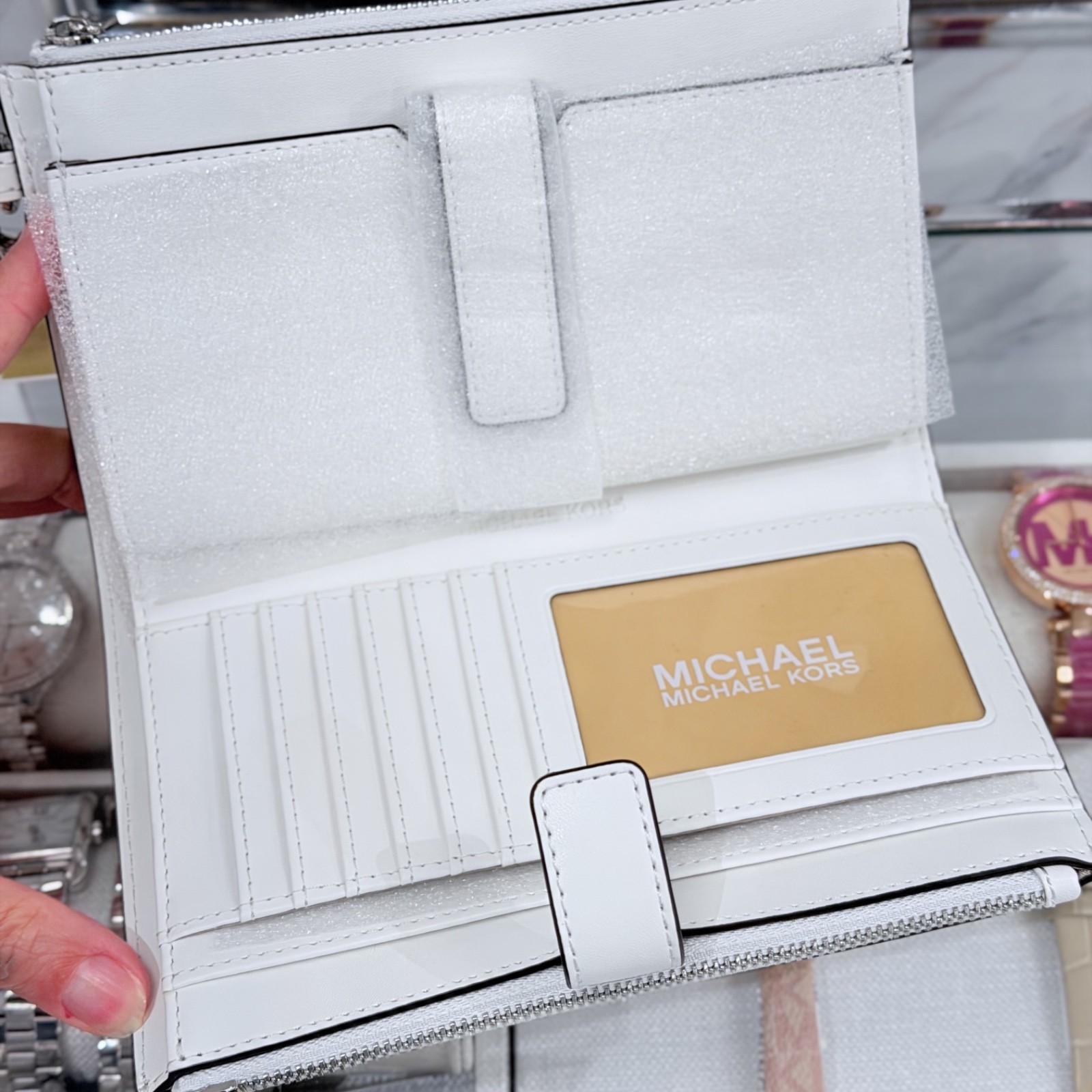Michael Kors Jet Set Travel Double Zip Wristlet Wallet MK Rainbow Optic White