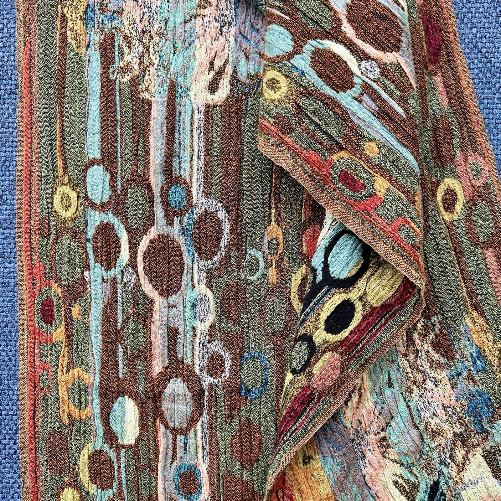 Art To Wear Silk Viscose Woven Scarf Nepal Abstract Floral Fringe Boho Wrap