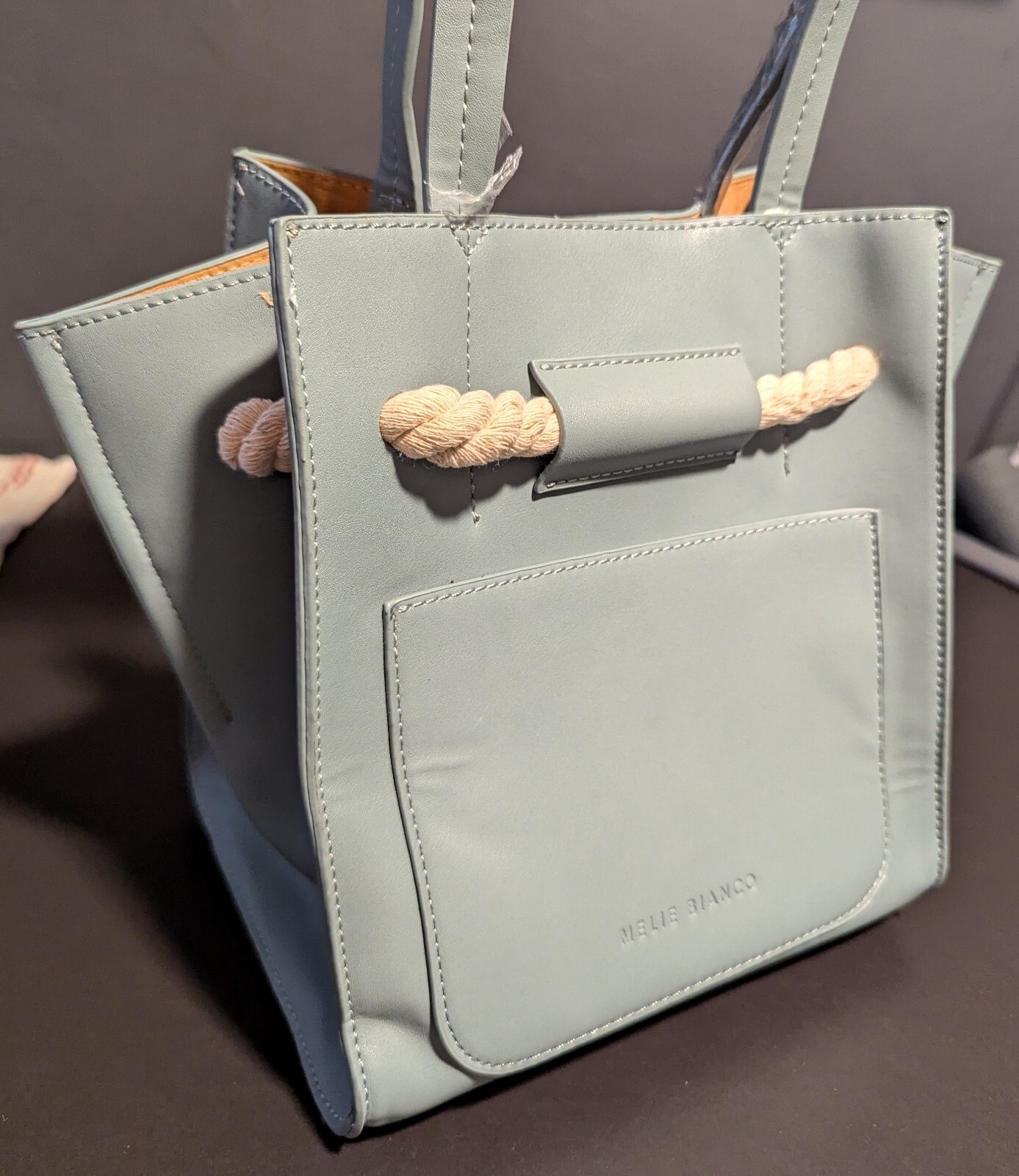 Melie Bianco Monica Mini Structured Top Handle Vegan Tote Shoulder Bag Blue NWT
