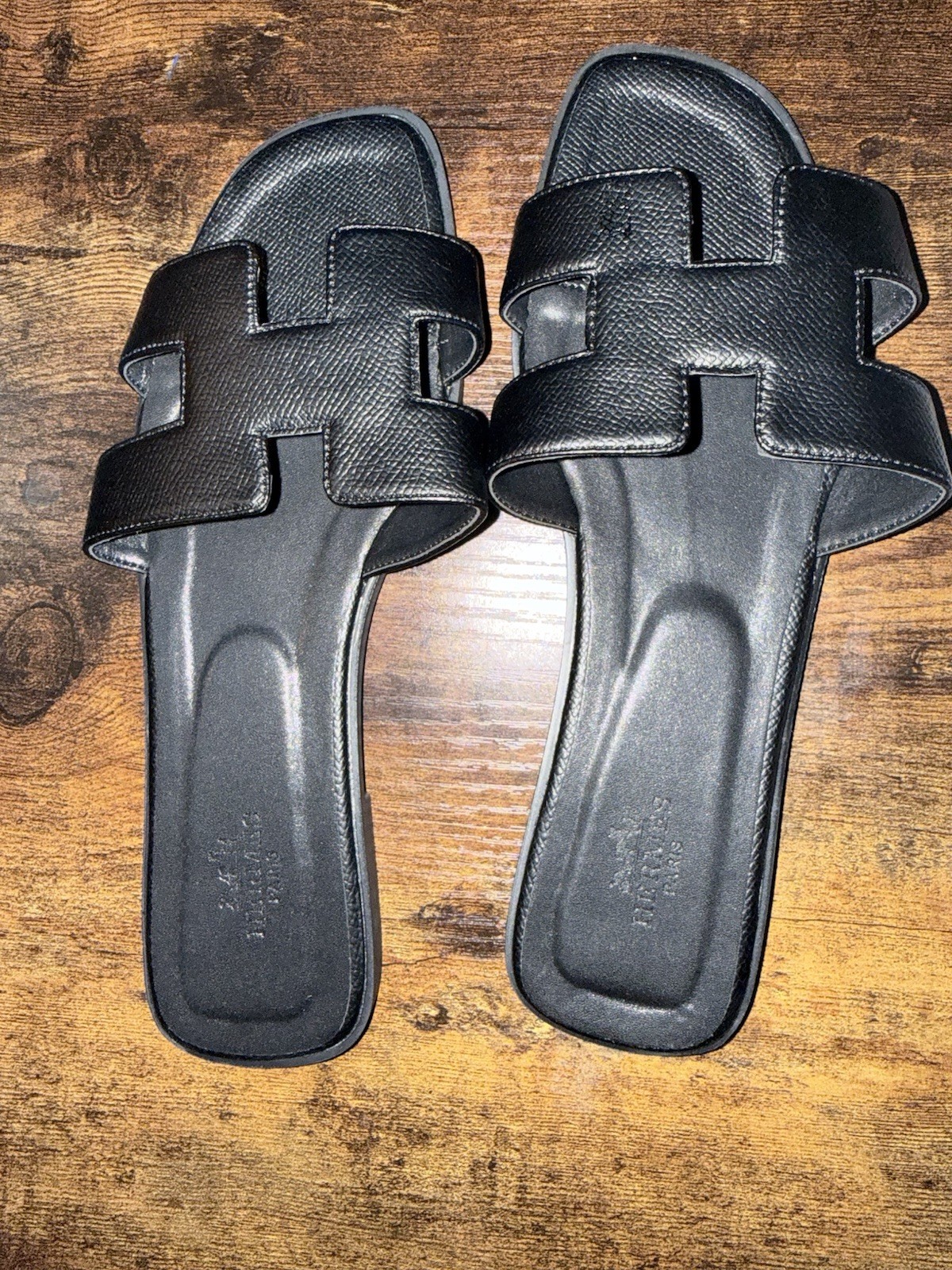 Hermes Black Slides Size 38