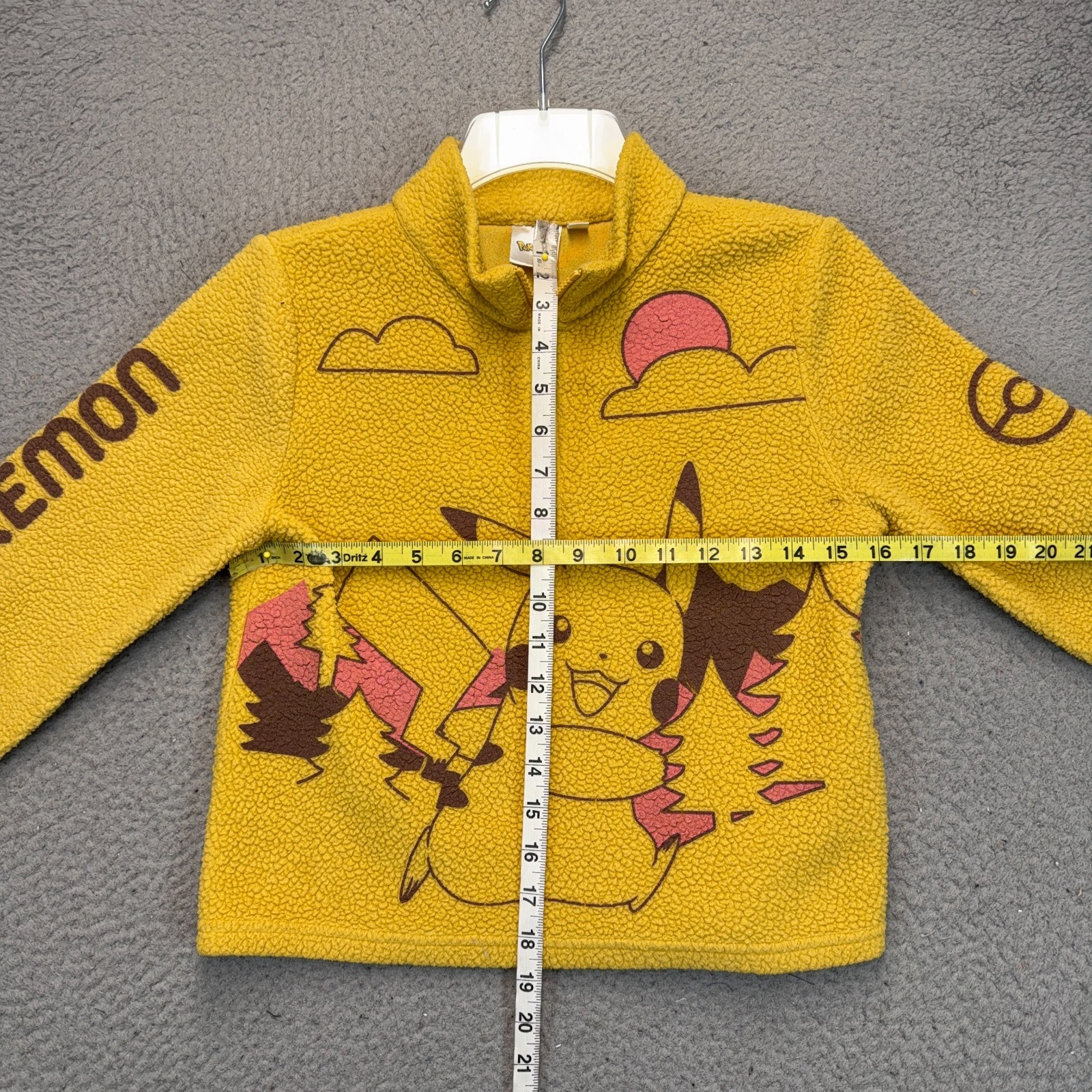 Pokemon 1/4 Zip Fleece Sweater Boys Large 10/12 Yellow Pikachu Pullover Cartoon