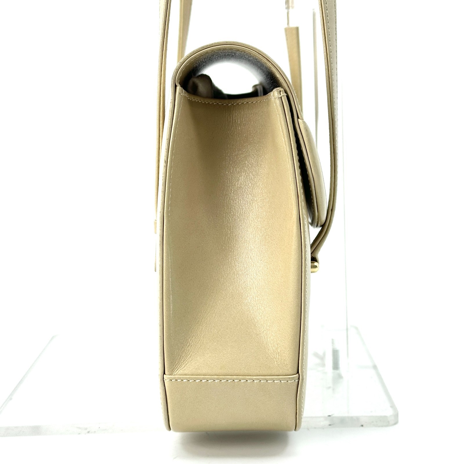 Vintage Gucci Interlocking Hand Bag Leather Beige White Auth
