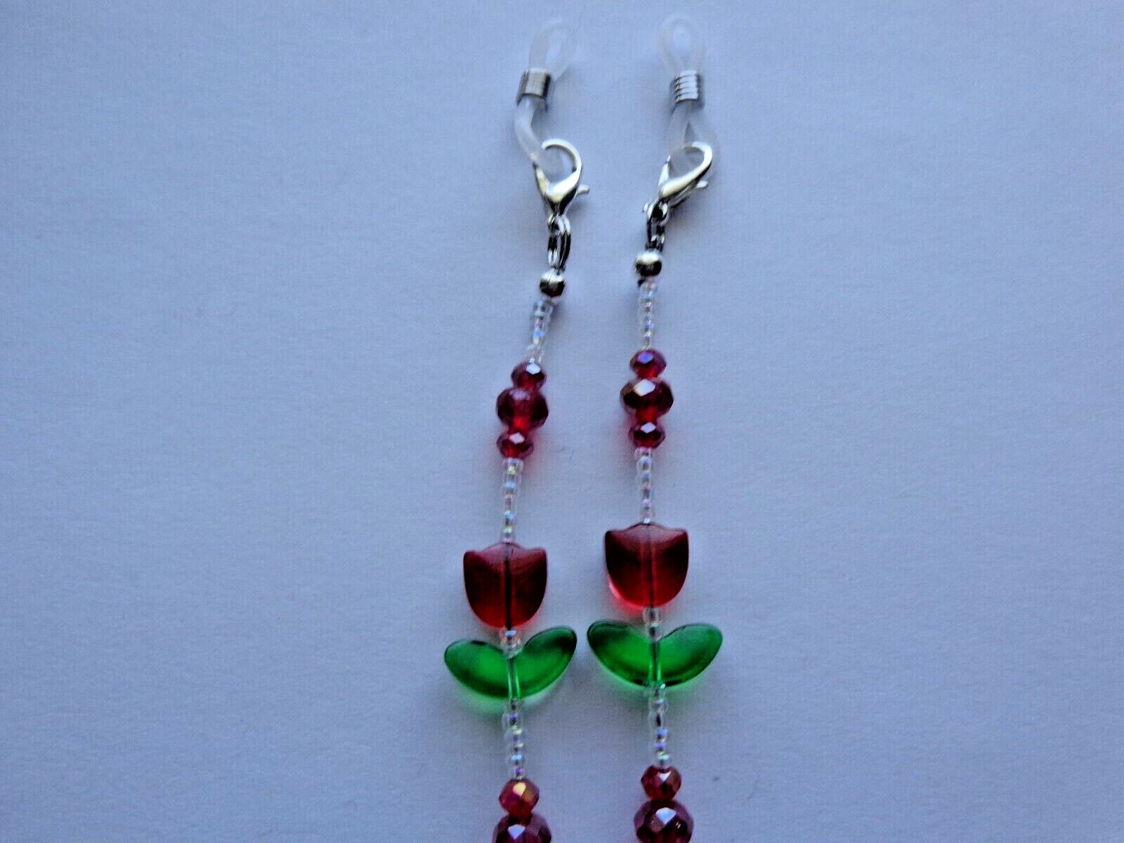 TULIP BEADS CRYSTAL BEADS EYE GLASS READING SUNGLASSES HOLDER + LOBSTER CLASPS