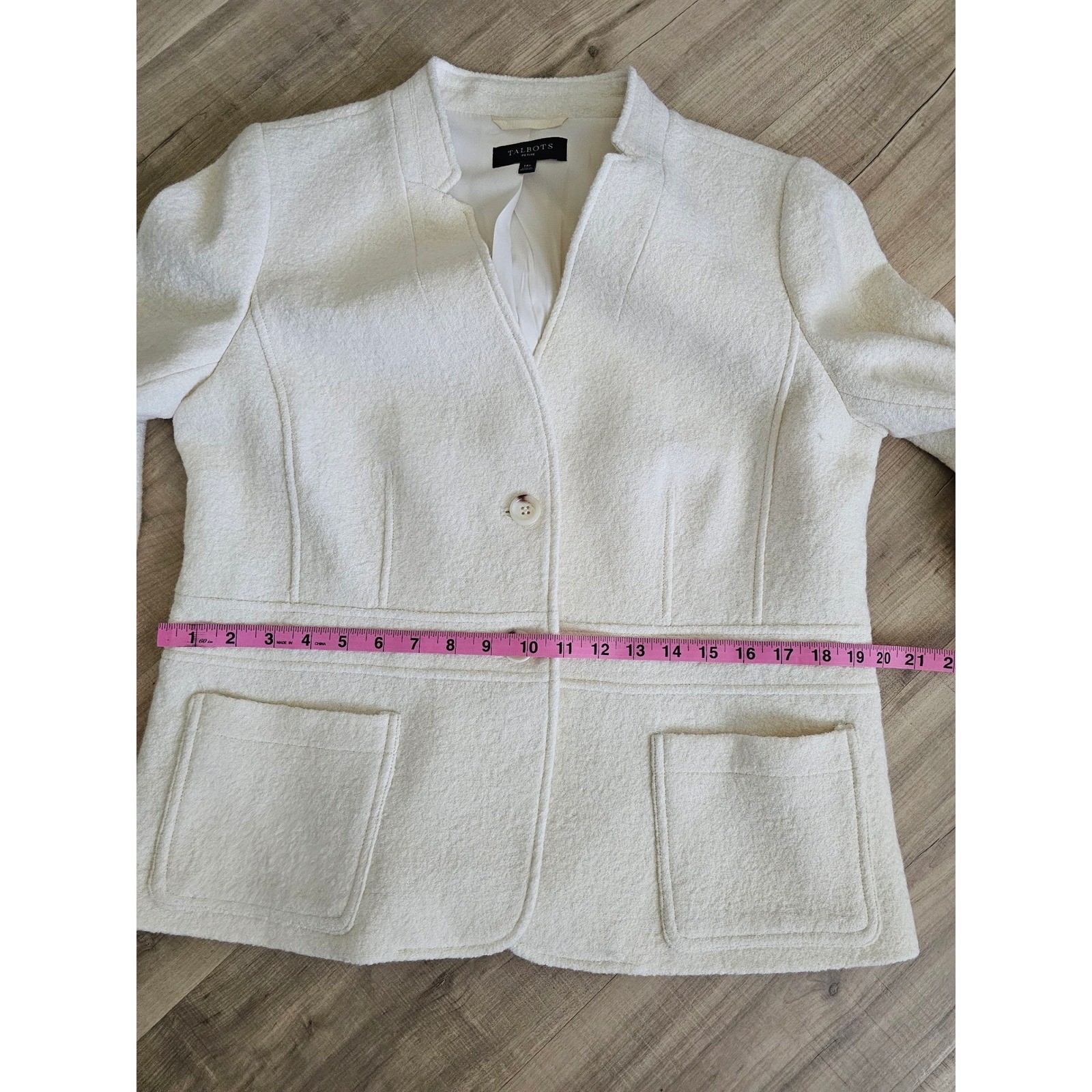 Talbots Petite Ivory Wool Blend Boucle Blazer Jacket White 14P Professional