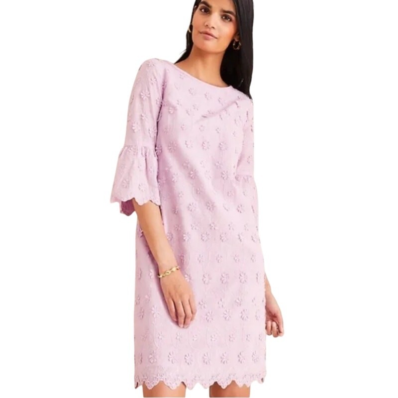 Ann Taylor Floral Embroidered Shift Dress – Size 12 – Lavender – 3D Flowers