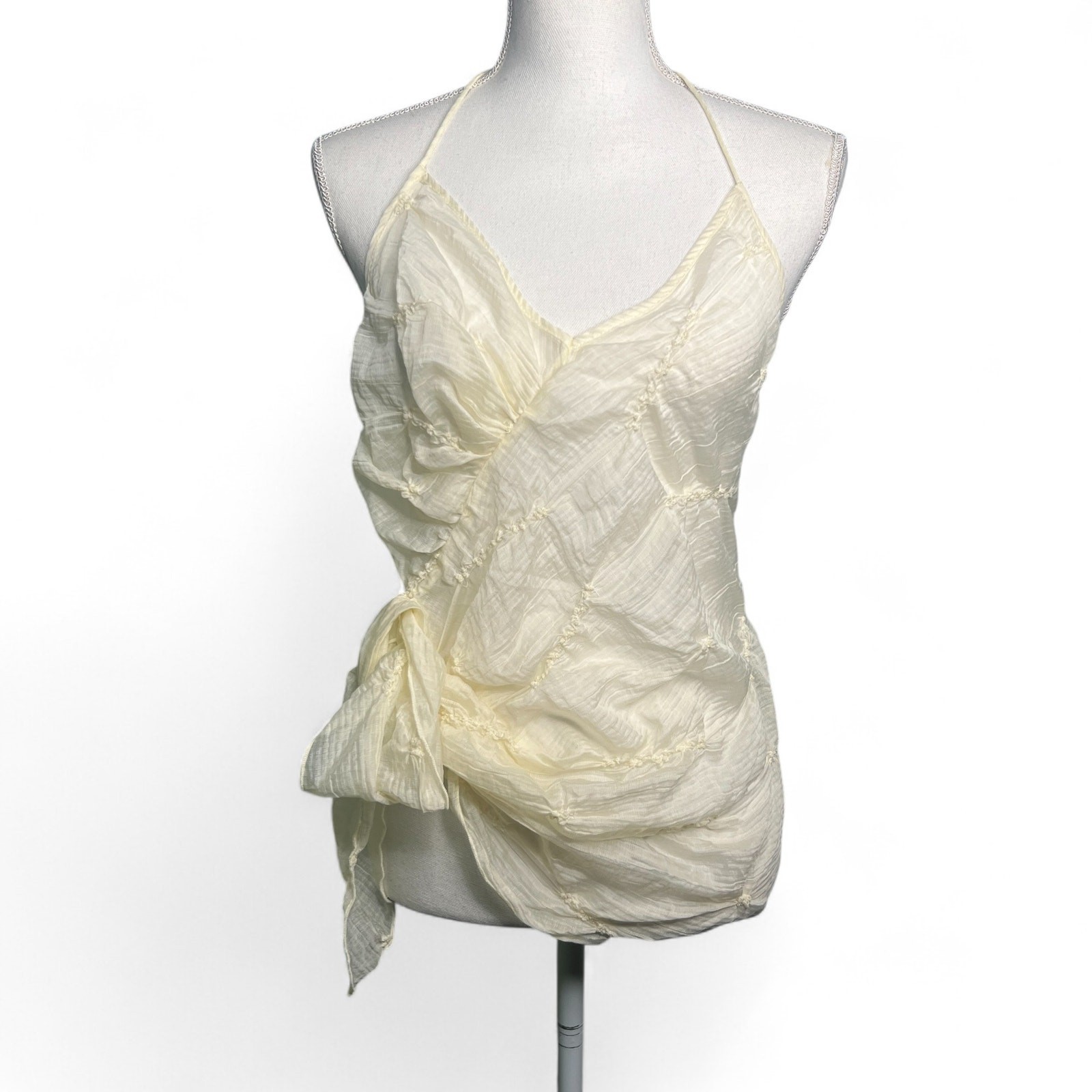 Zara Festival Halter Ivory Size Small Lagenlook Crinkle Top Asymmetric Backless