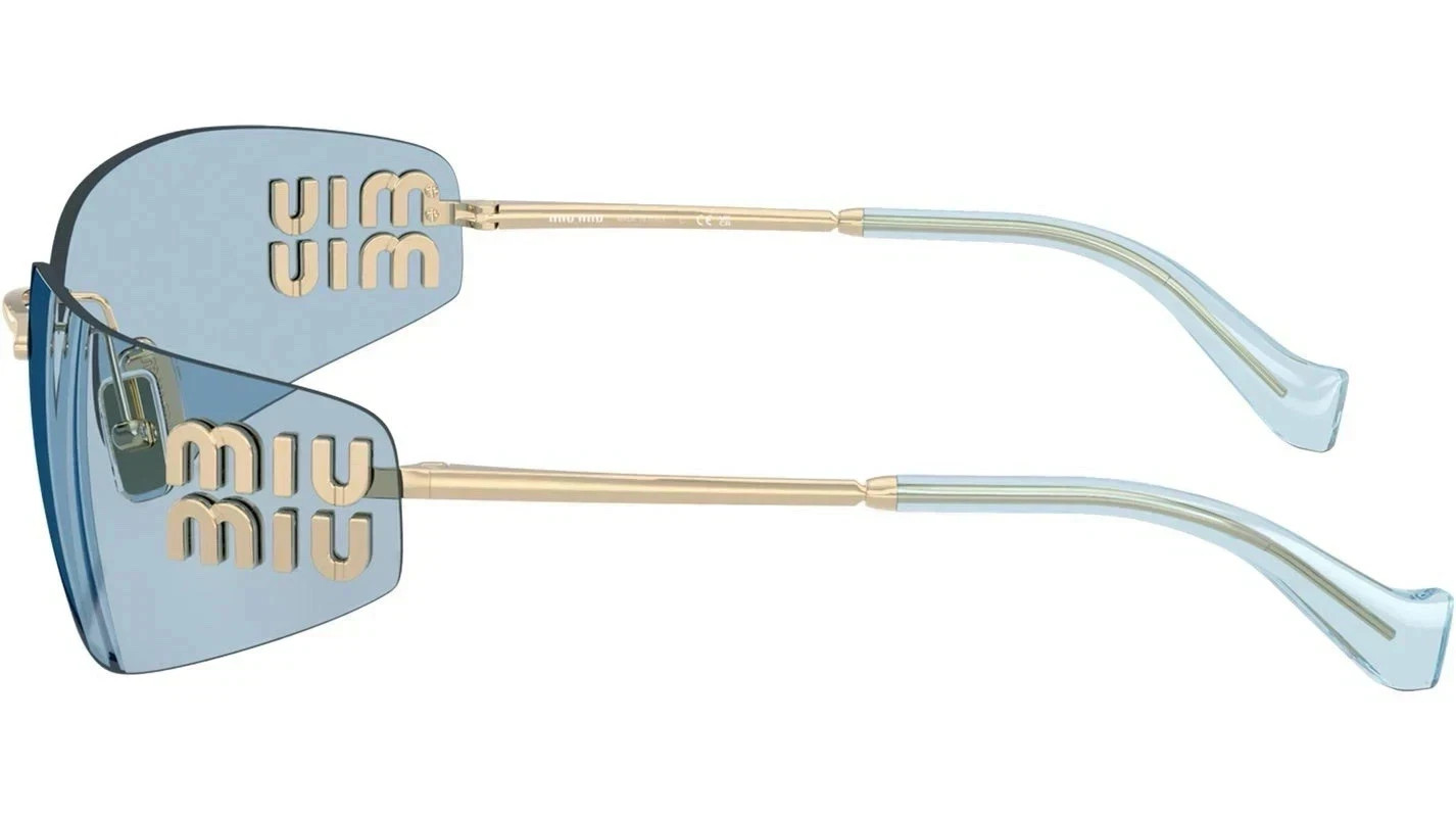 Miu Miu MU A51S ZVN10P Gold Light Blue Lens Women Wrap Sunglasses New 100%