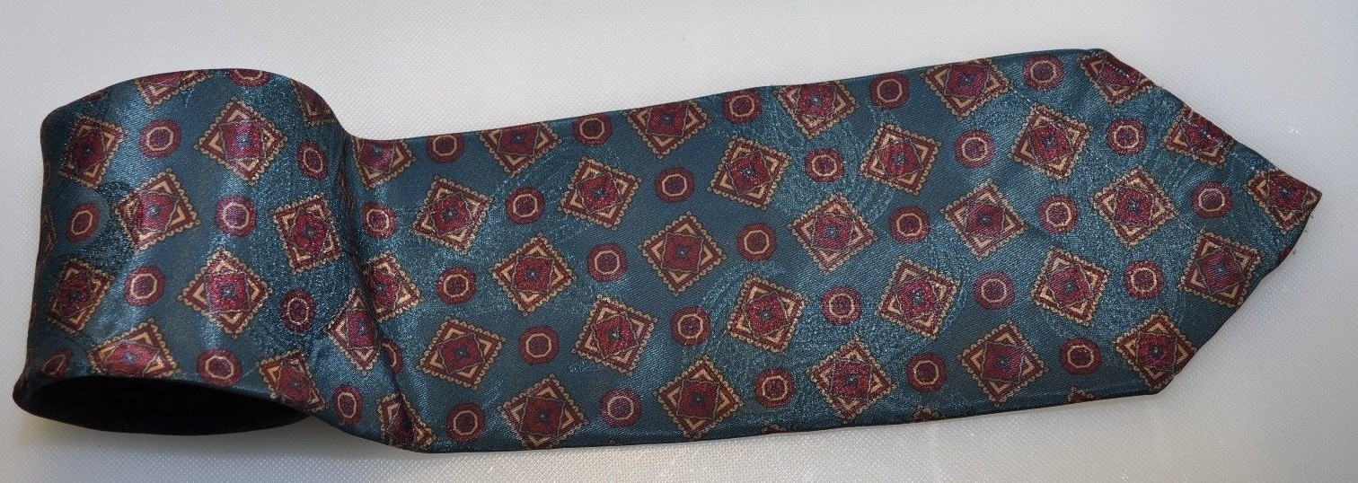 Silk, Green Burgundy Gold John Weitz, Neck Tie Classic 3 1/2-3 3/4, 57-60 in.