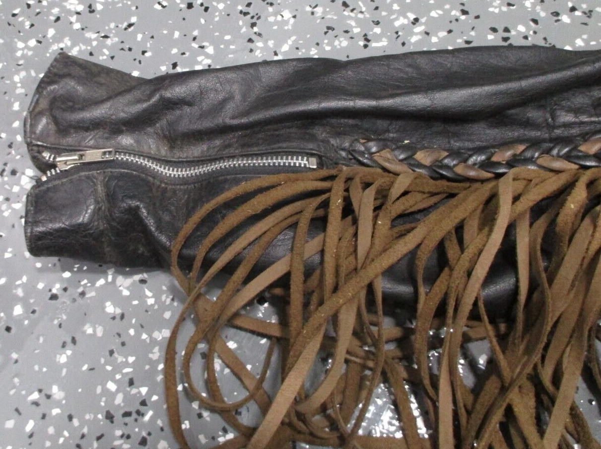 Distressed Fringe Leather Jacket FMC! Black Size Small/Medium Biker Men / Women