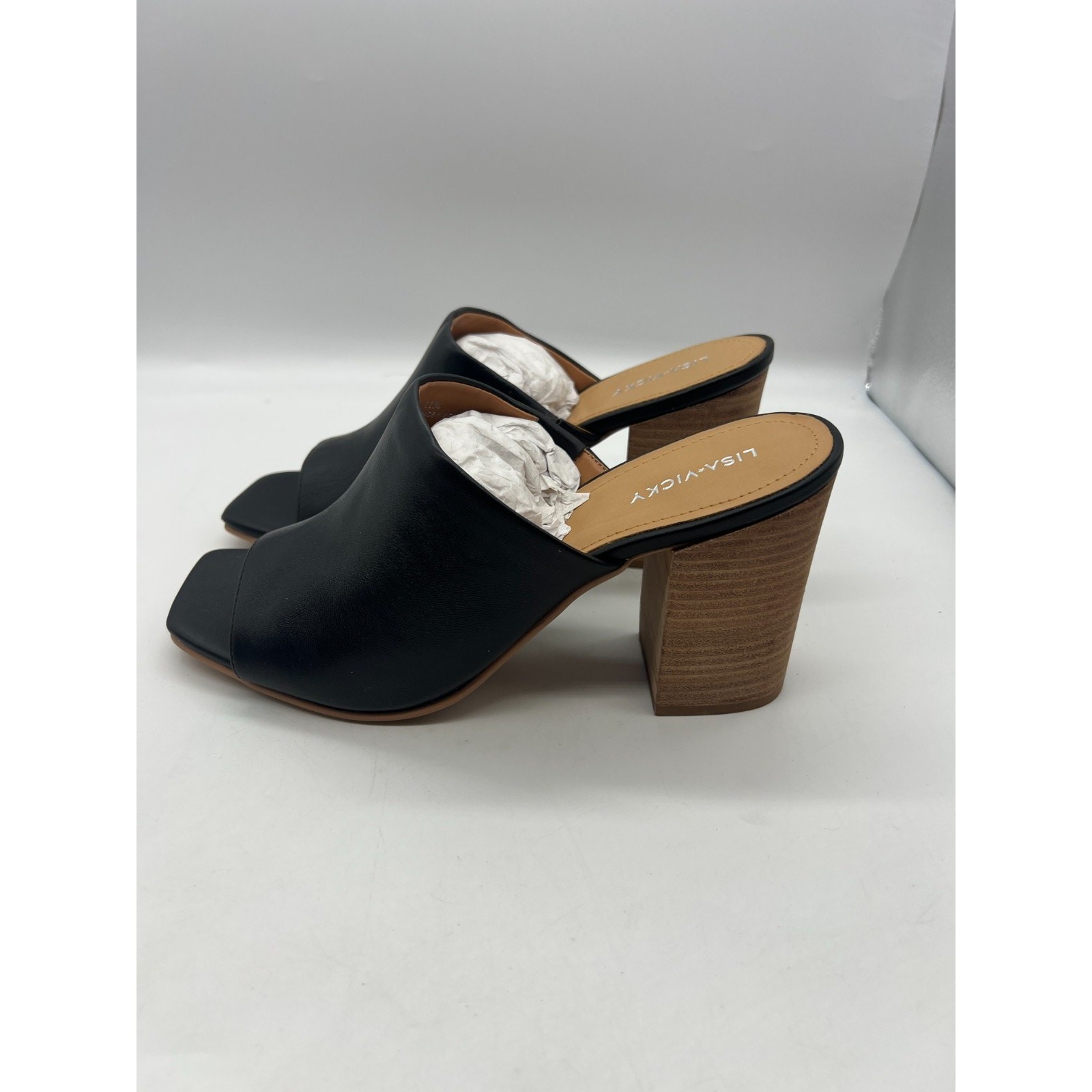 Minimalist Black Mule Sandals Square Toe Block Heel Slip On Womens 11