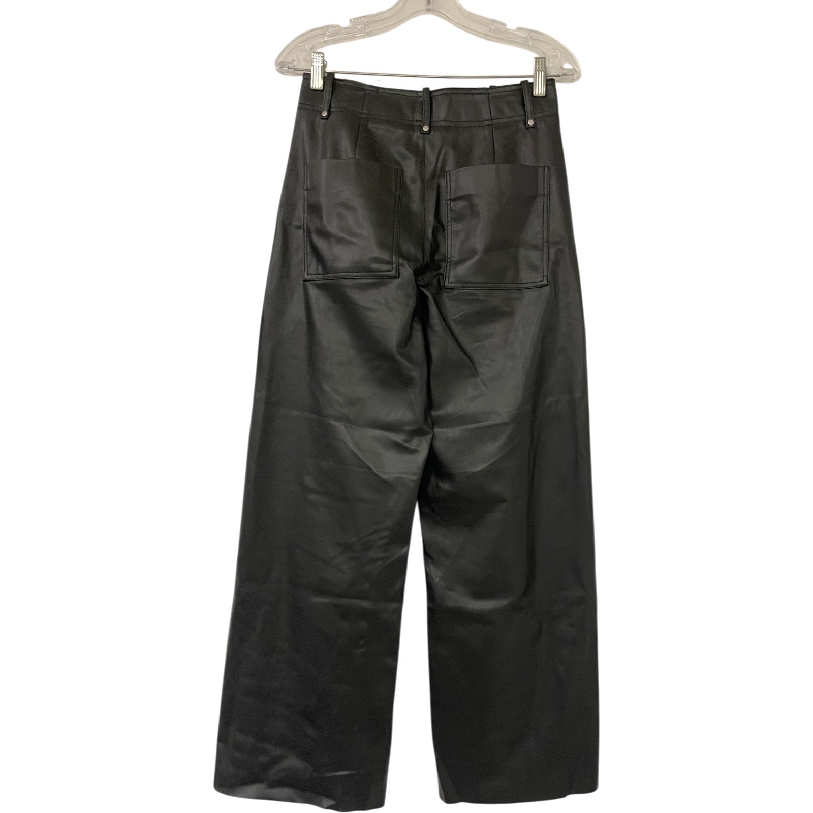 Zara Womens Pants EU 36 US 4 Black Faux Leather Wide Leg Trousers 3581/243 NWT