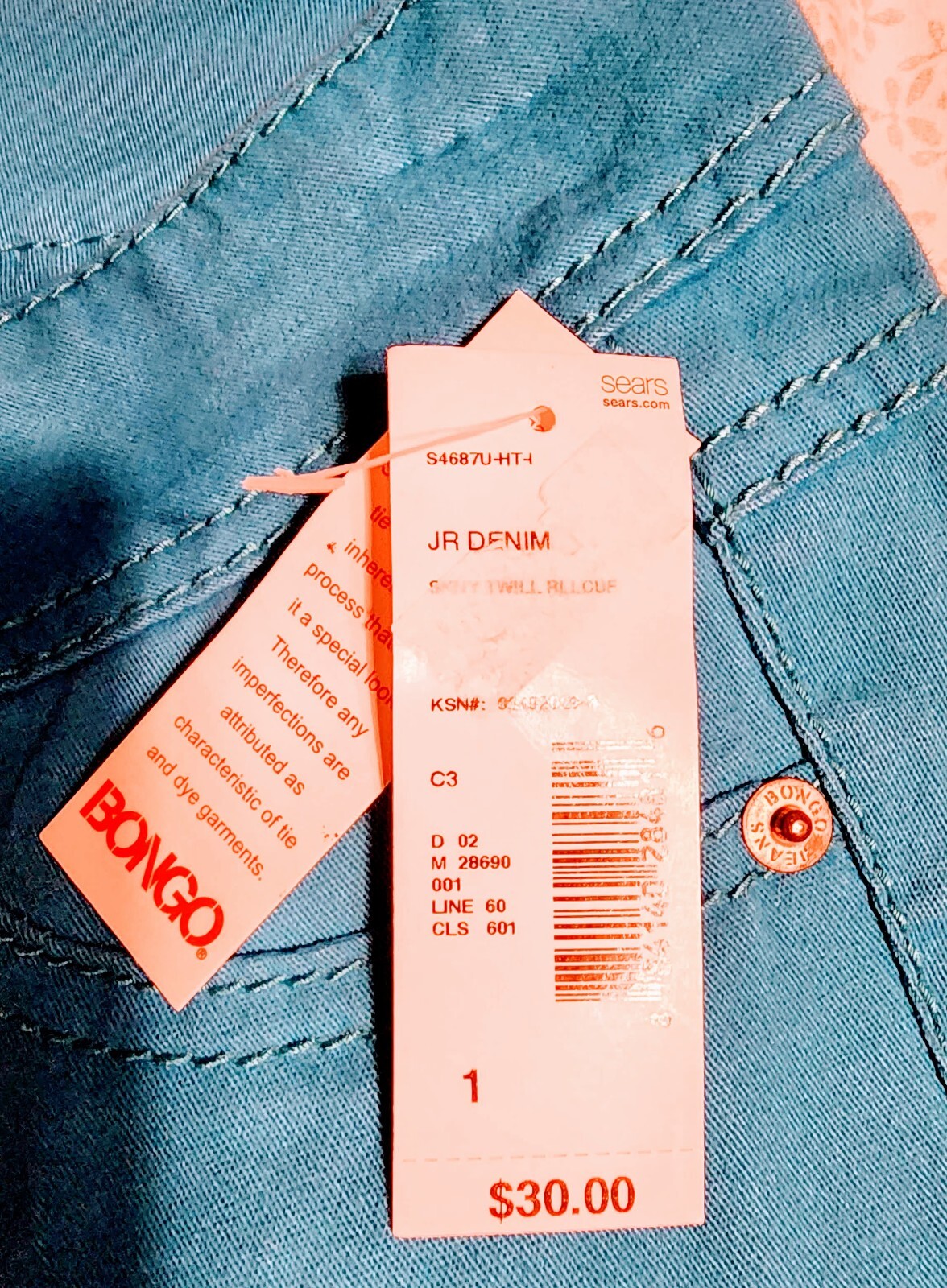 Bongo Junior Jeans Size: 1 BLUE Straight Slim Stretch Denim Pants Button Zip Fly