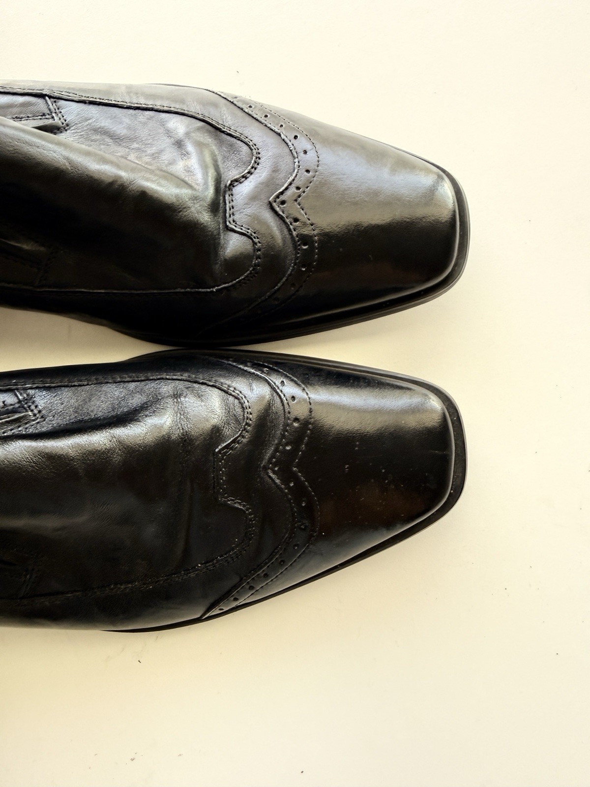 Stacy Adams Black Leather Slip-On Brogue Square Toe Dress Shoes Men’s 10.5 M