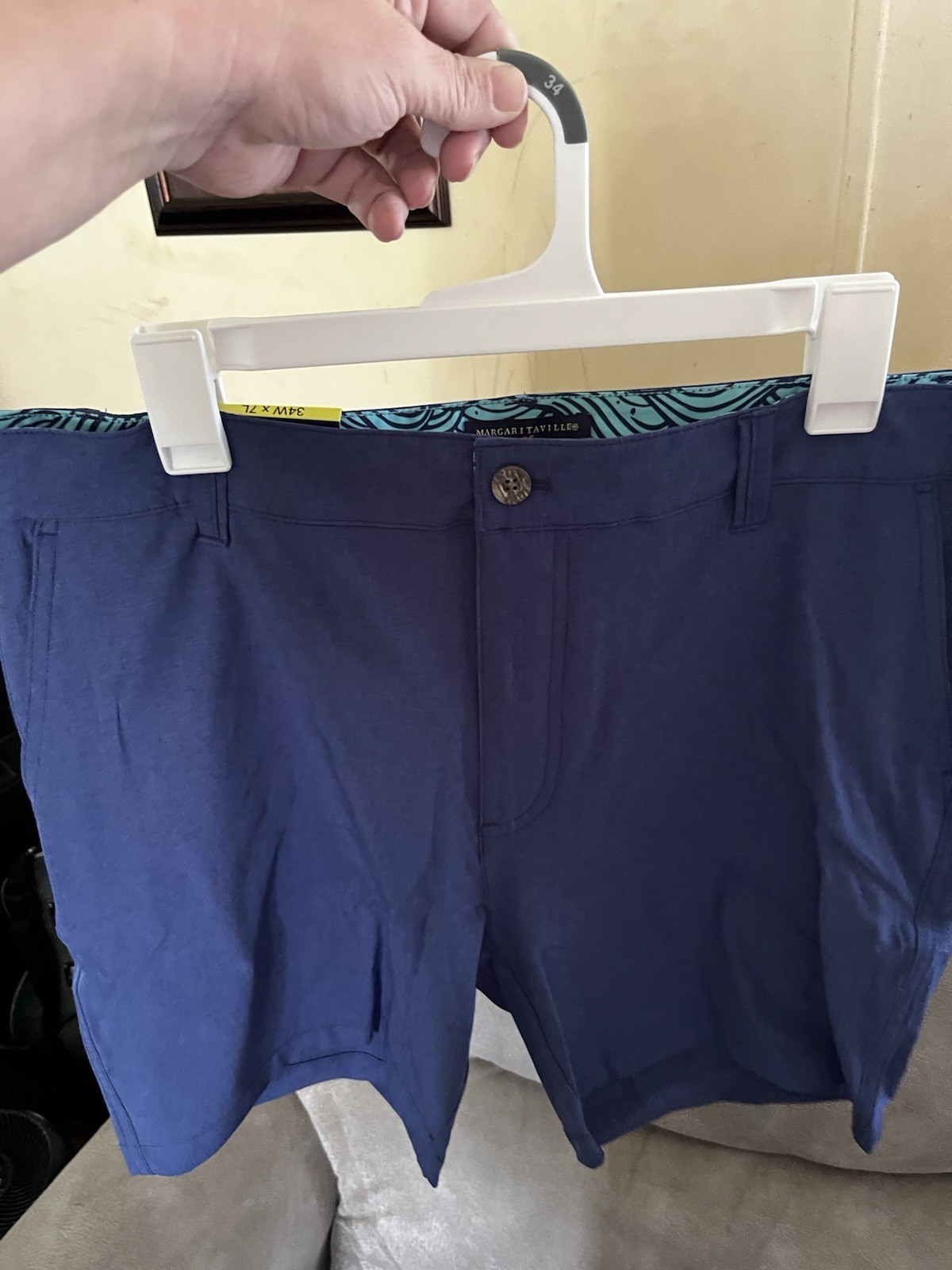 Margaritaville UPF 30+ Men’s Shorts, Size 34Wx7L, 4 Way Stretch, Quick Dry Blue