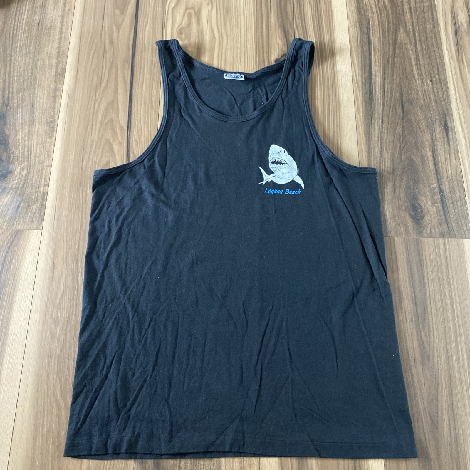 Hanes Beefy T Tank Top Neon Graphic Print Shark Laguna Beach