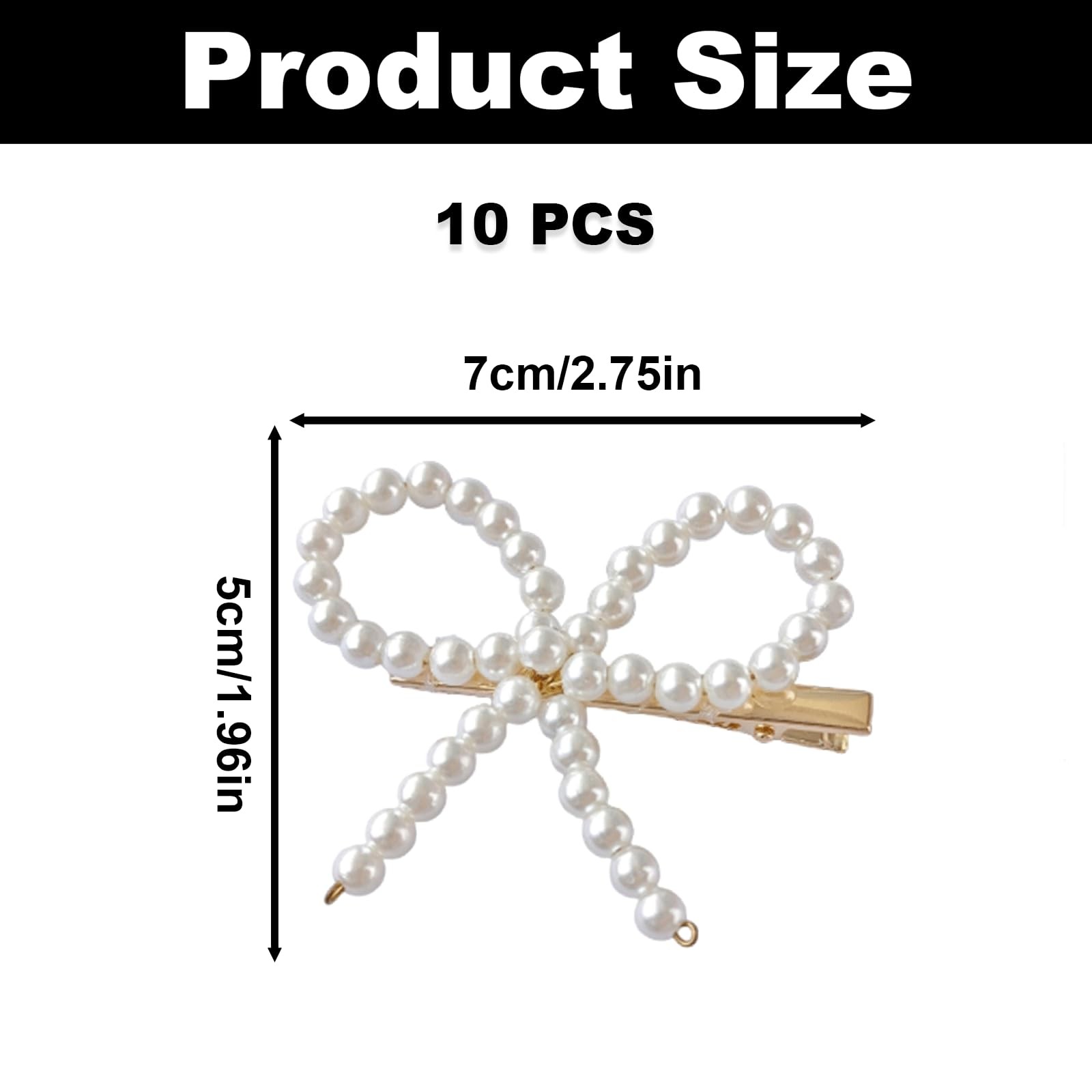 10PCS Pearl Bow Hair Clips, Elegant 1 Count (Pack of 10), White