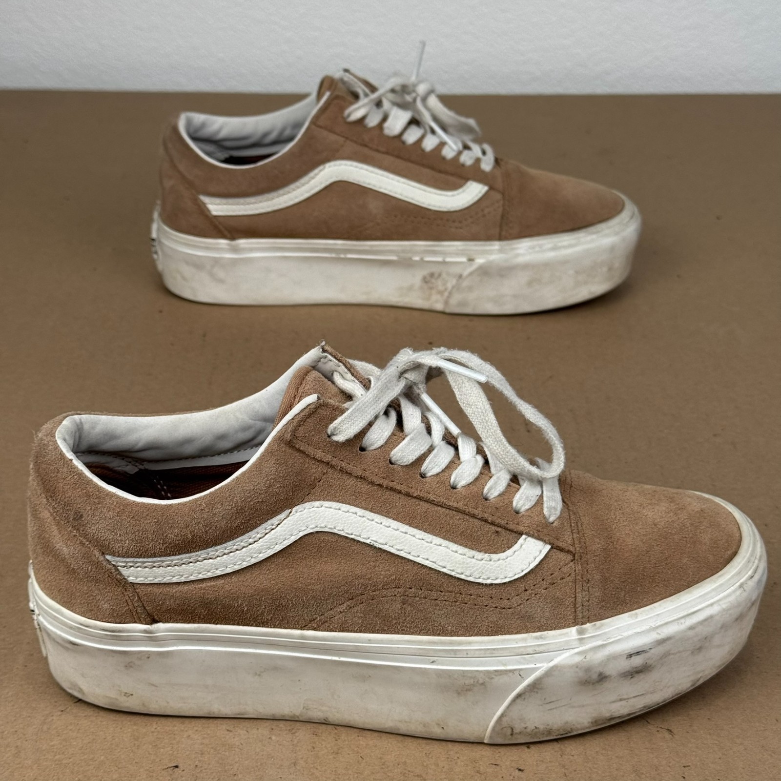 Vans Old Skool Stacked Tan Suede Platform Sneakers Men 8 Women 9.5