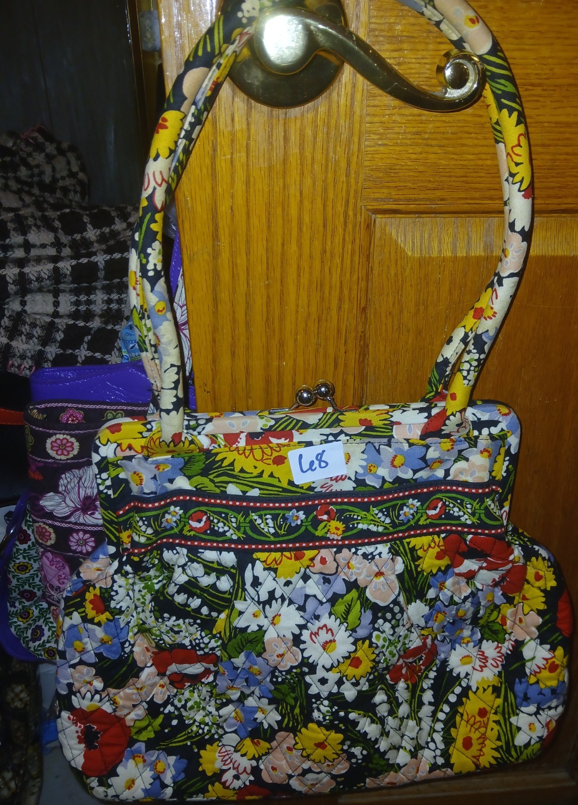 Vera Bradley Multicolor Floral Quilted Top Handle Handbag, Kiss Lock, Lined,