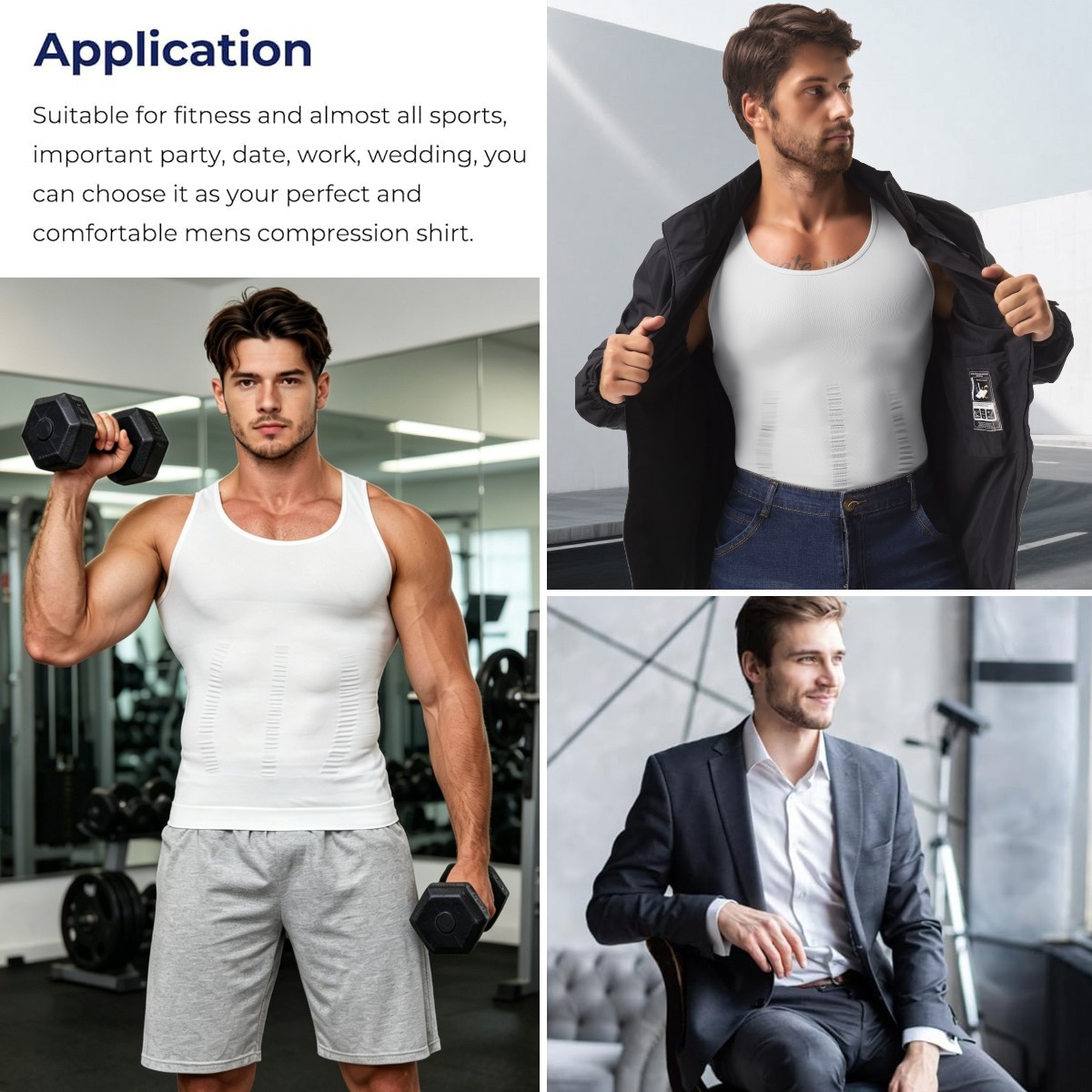 3 Pack Men Tummy Control Gynecomastia Compression Slim Body Shaper Sports Shirt