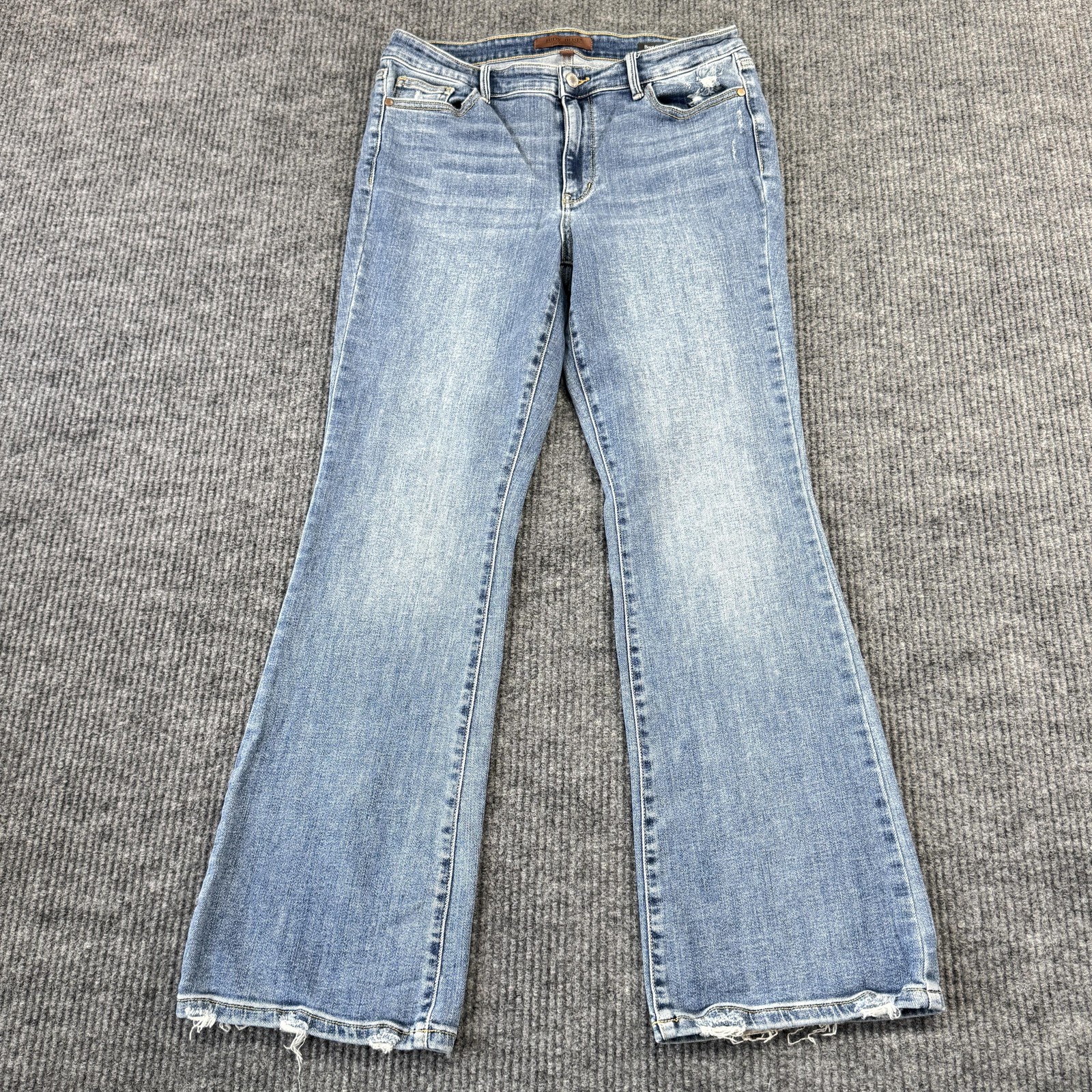 Judy Blue Bootcut Jeans Womens 11/30 Blue Wash Distressed Fringe Stretch Denim