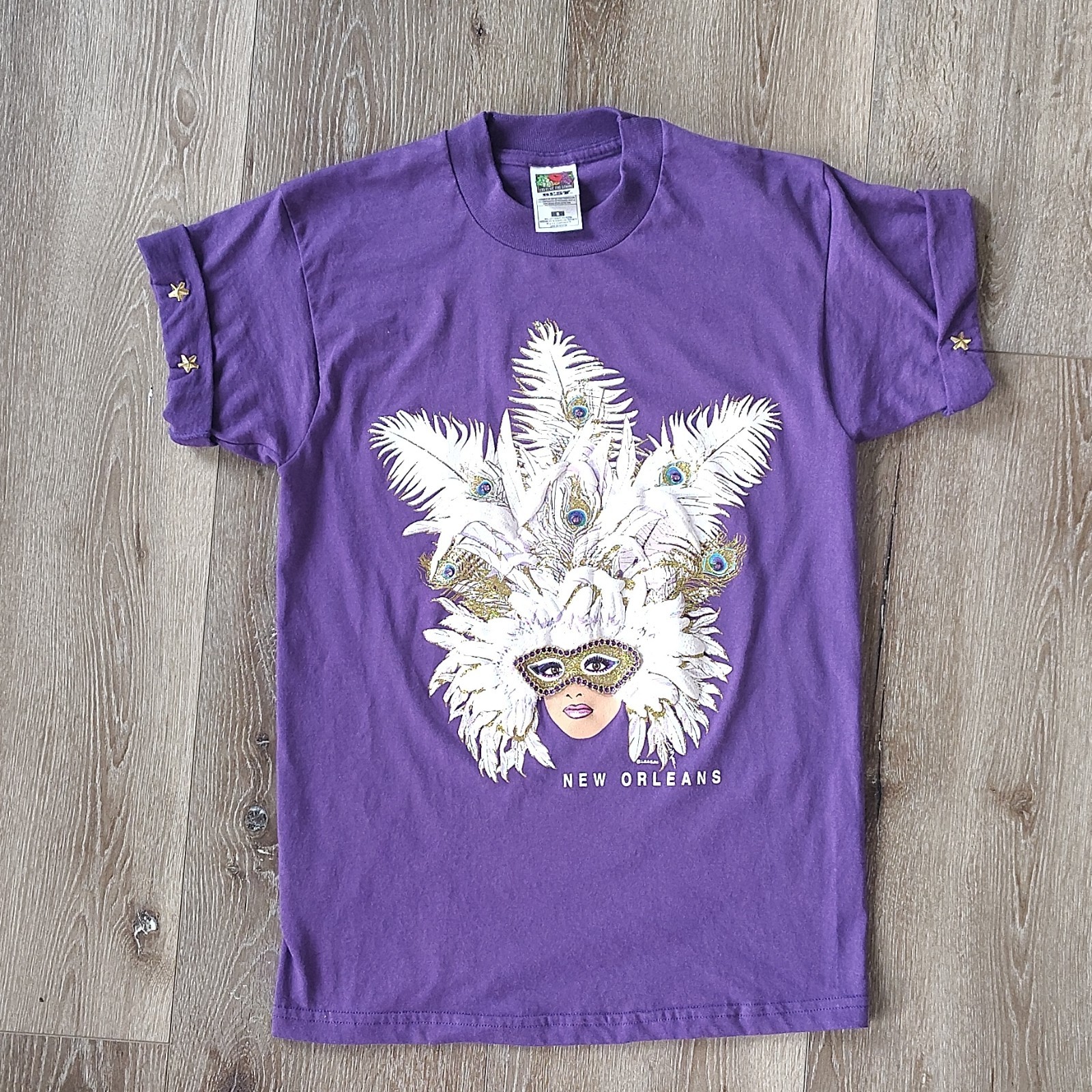 VTG Retro Carnival Mardi Gras Unisex T-Shirt Purple S Masquerade 90s New Orleans