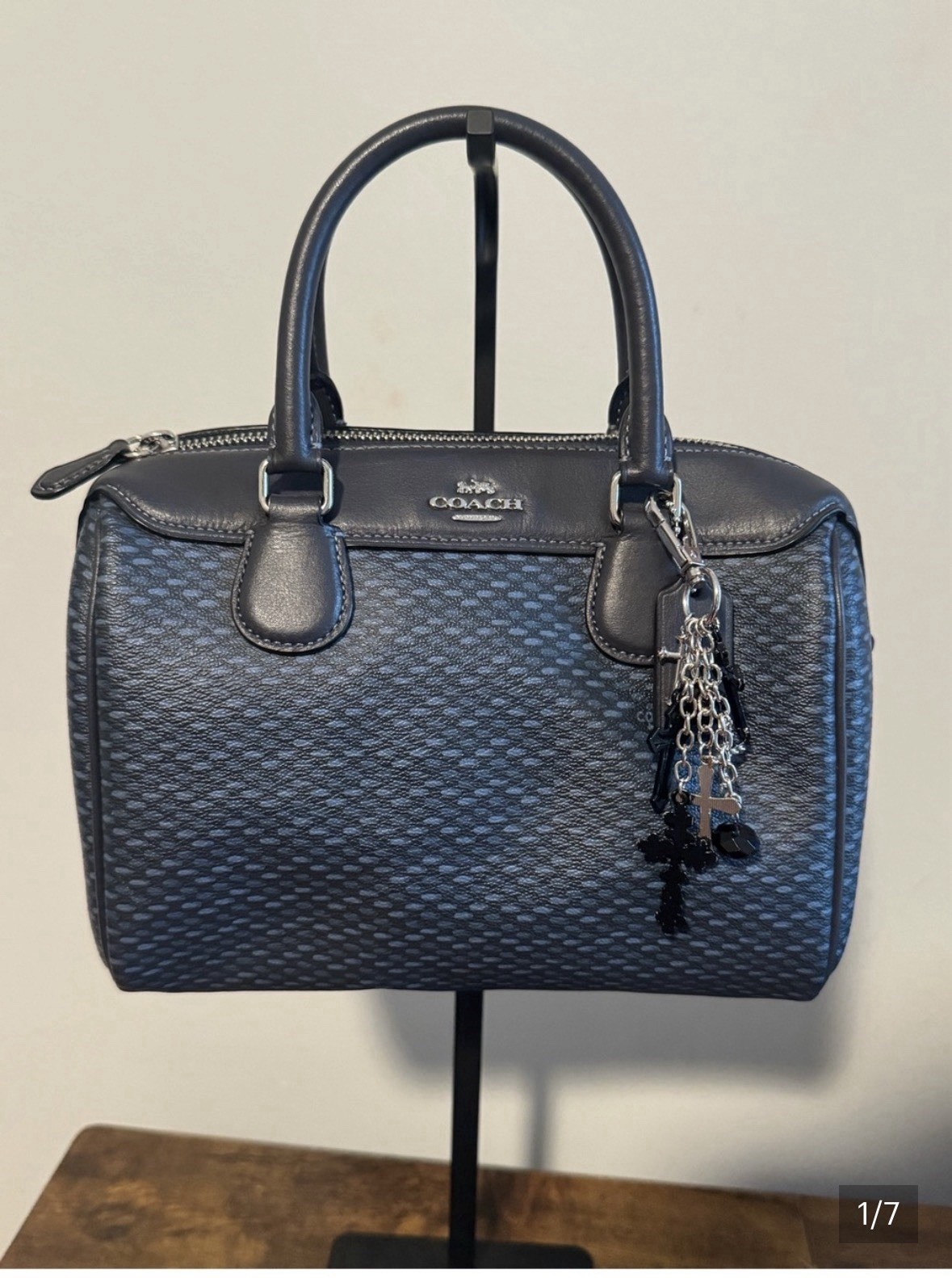 Coach Mini Bennett Satchel in a blue-grey Crossgrain Leather F29669