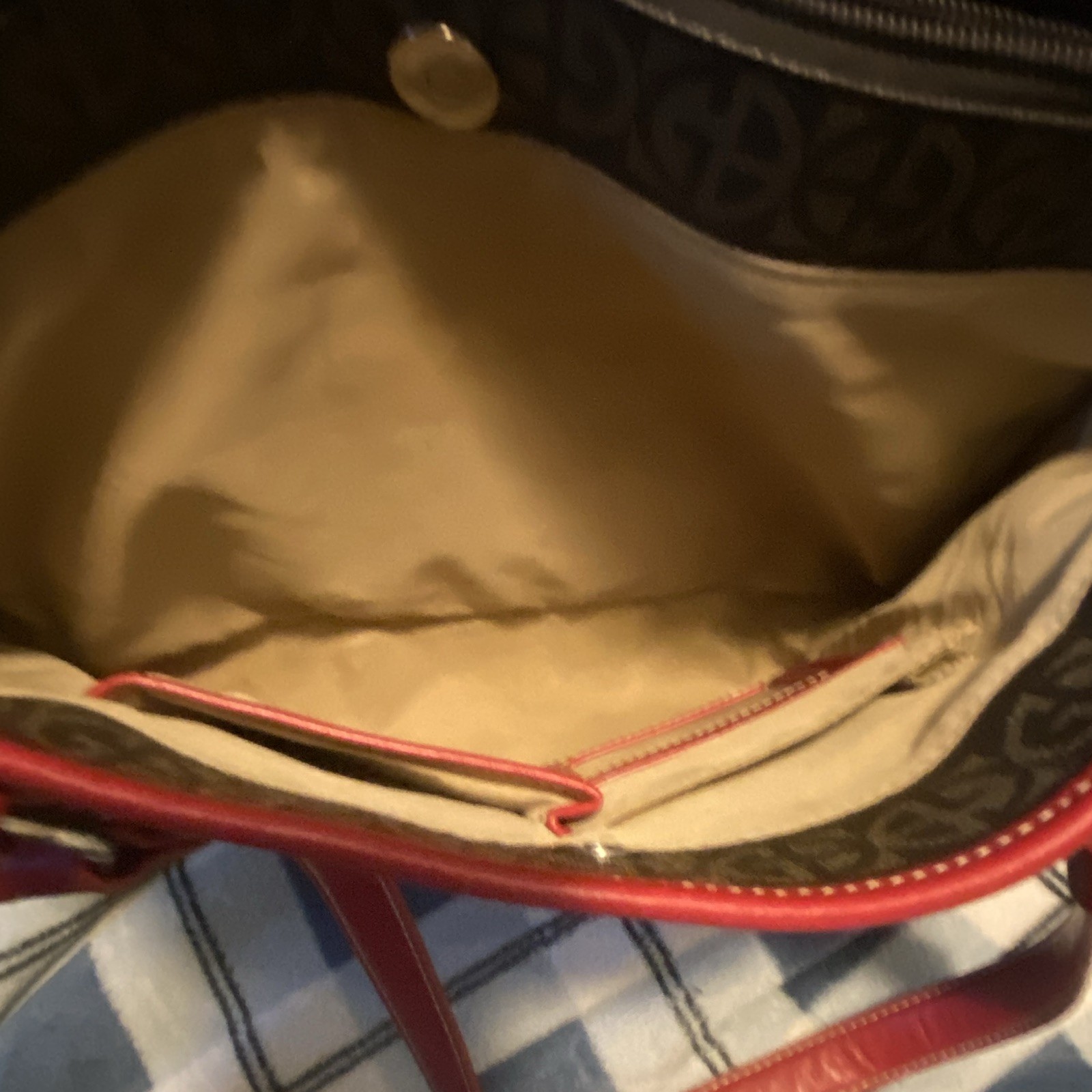 Giani Bernini Brown Logo Shoulder Bag Red Trim Zip Double Handles Silver