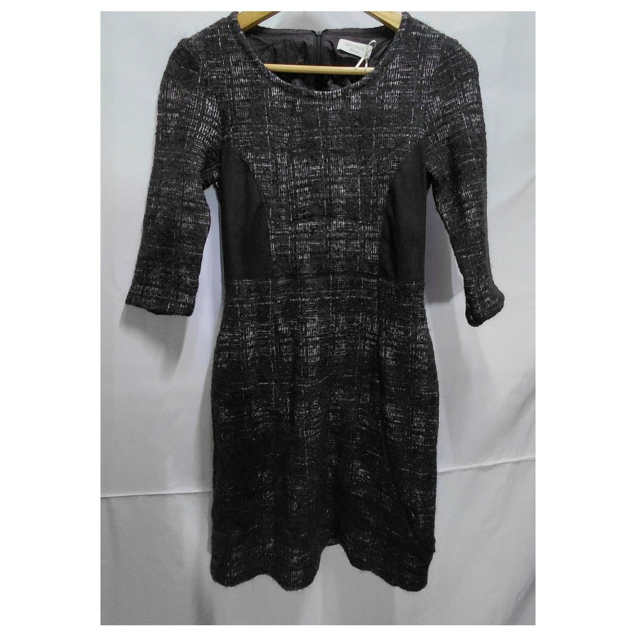APANAGE Dress Black Knit 3/4 Sleeve Textured Women see measurements