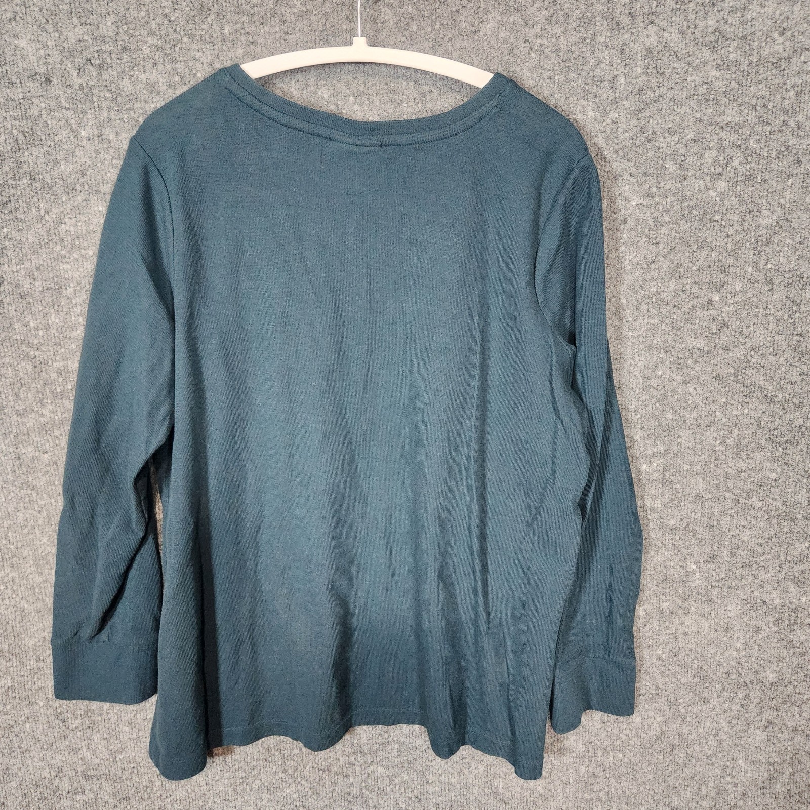 J. Jill Womens Pullover TopL Dark Teal Front Pockets V-Neck Long Sleeve