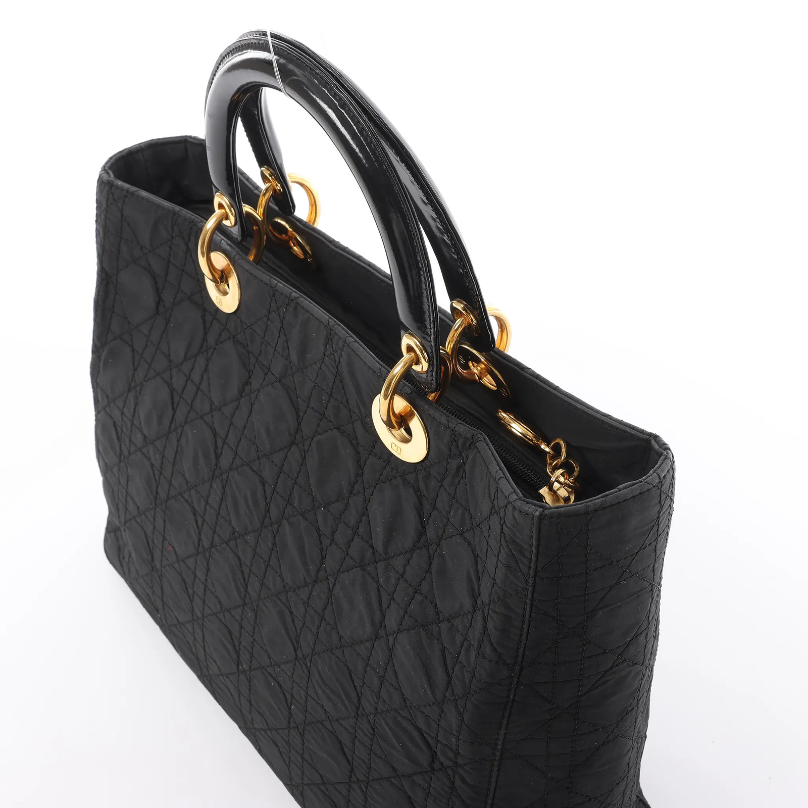 Dior Lady Dior Large Cannage Nylon x Patent Leather 2Way Handbag in Black